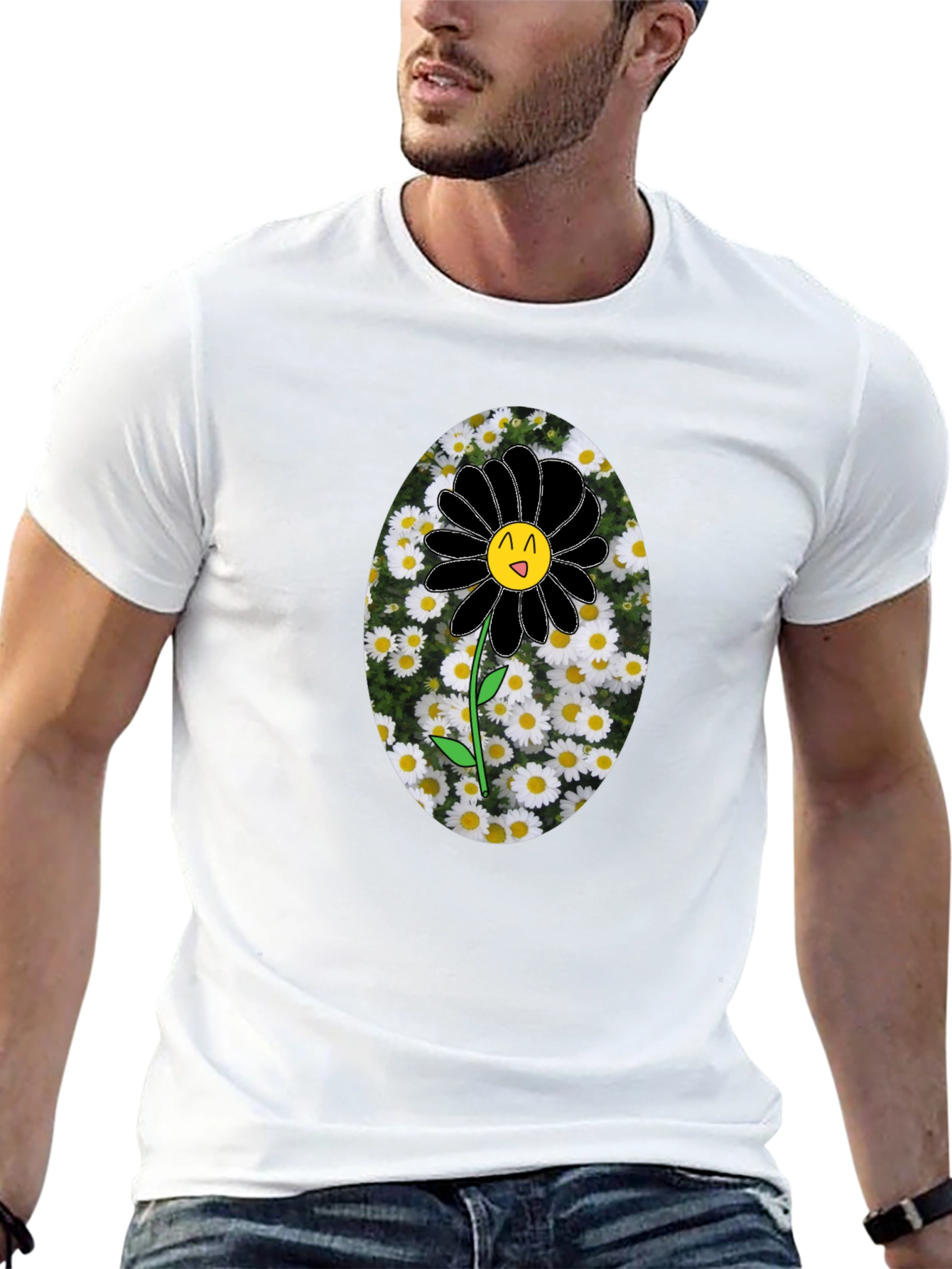 Black Flower Graphic Tee - Unique Mens T-Shirt