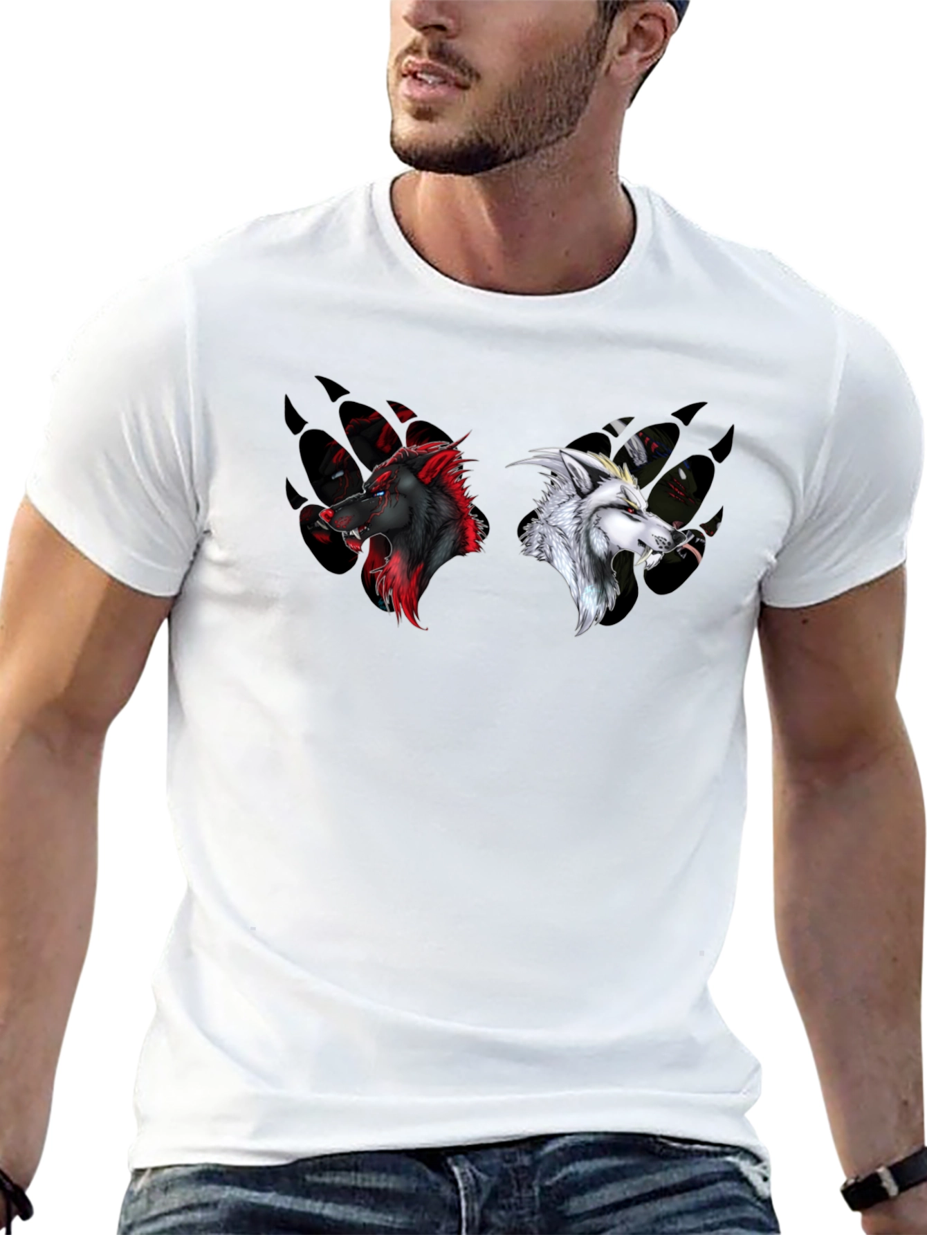 Yin Yang Wolves Graphic Tee - Black Cotton T-Shirt