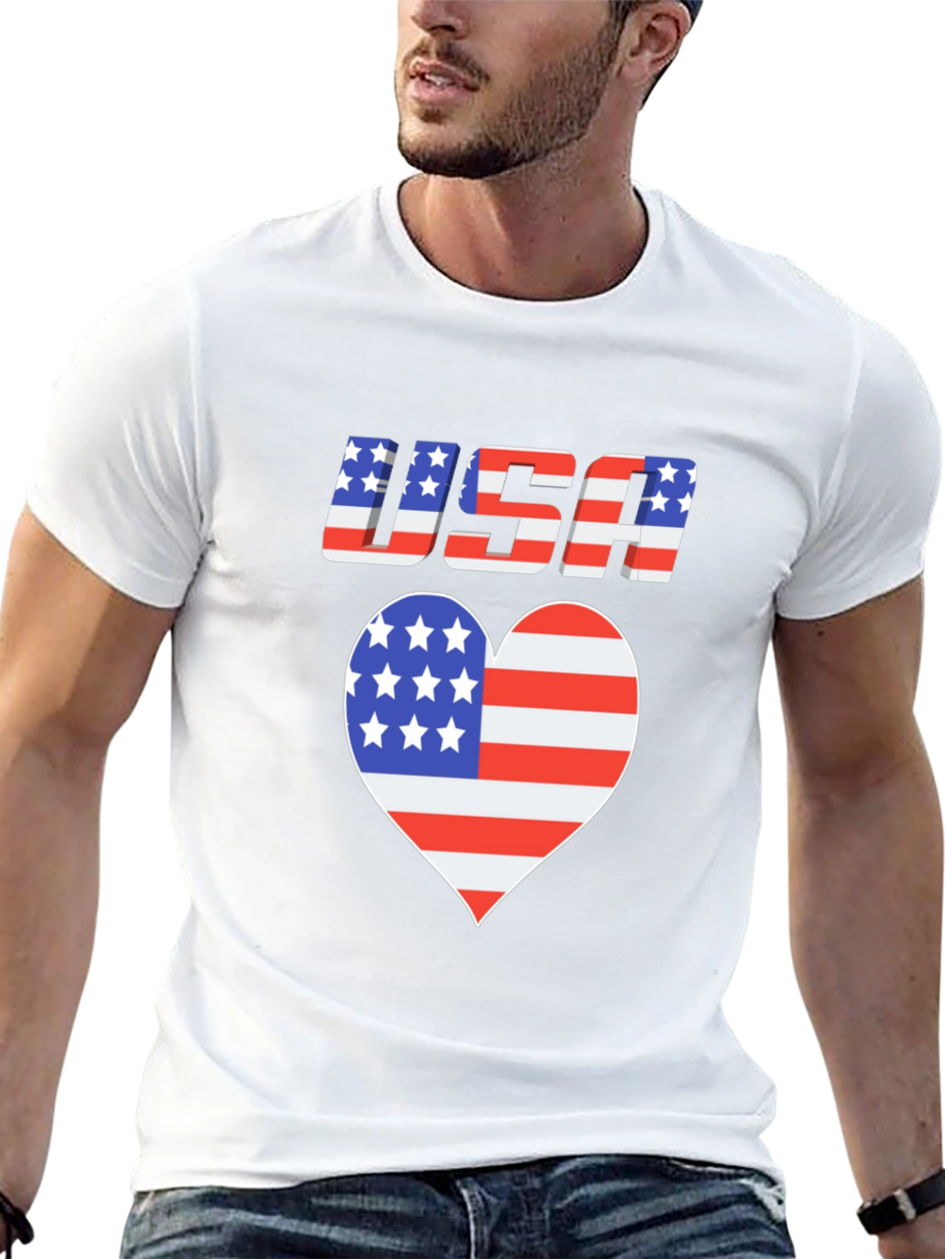 USA Flag Heart Graphic Black T-Shirt Patriotic