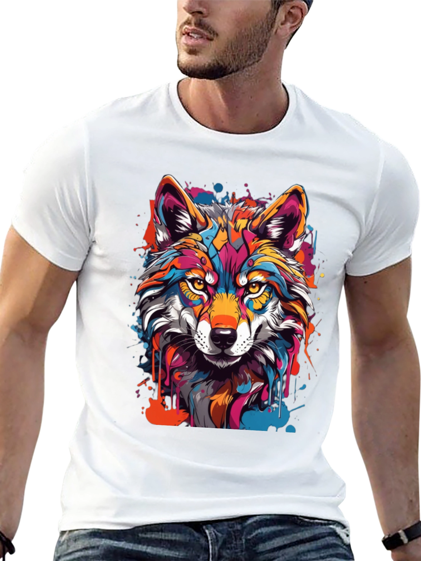 Vibrant Wolf Graphic Tee - Mens Black T-Shirt