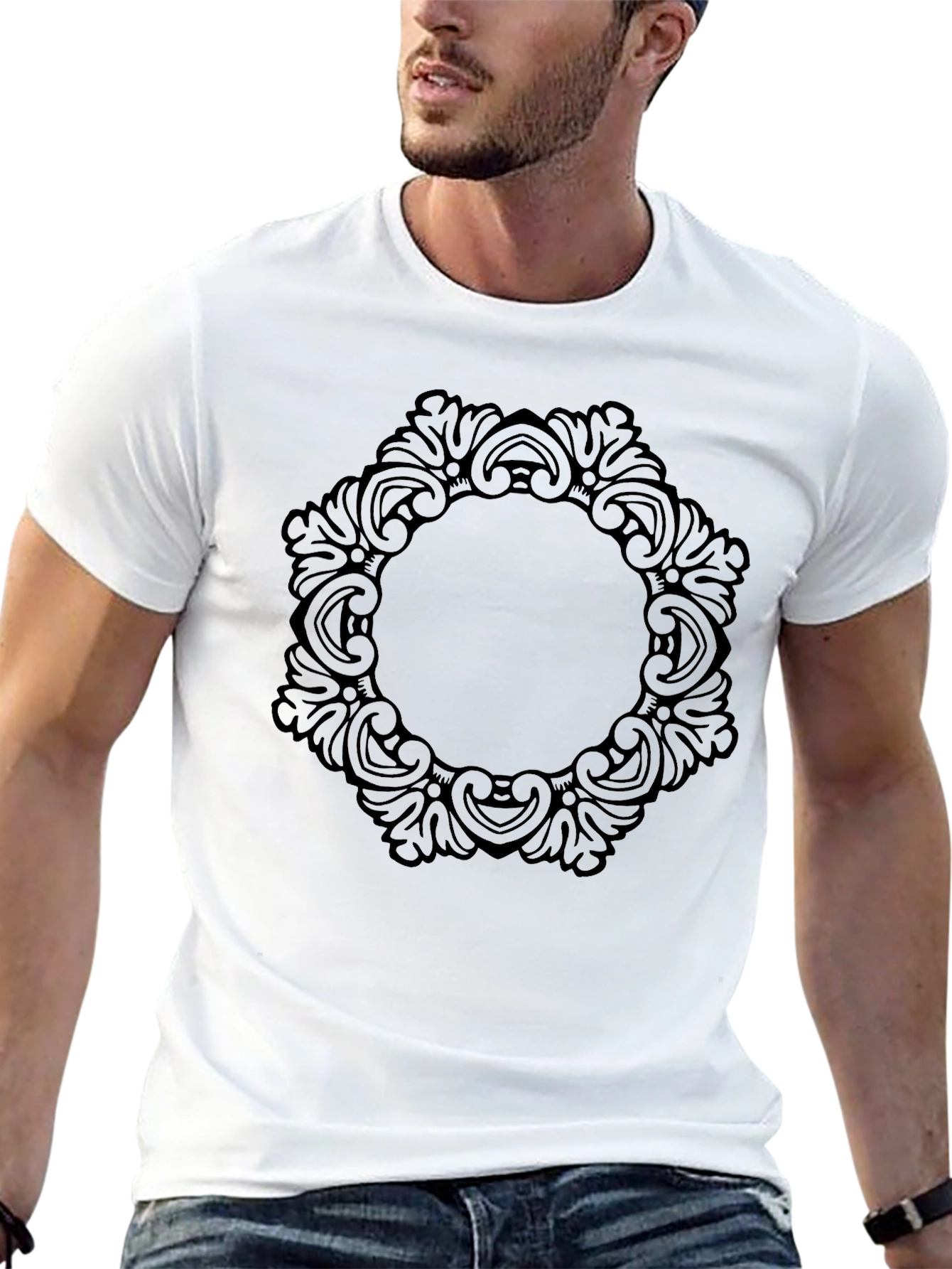 Ornate Circle Design Black T-Shirt