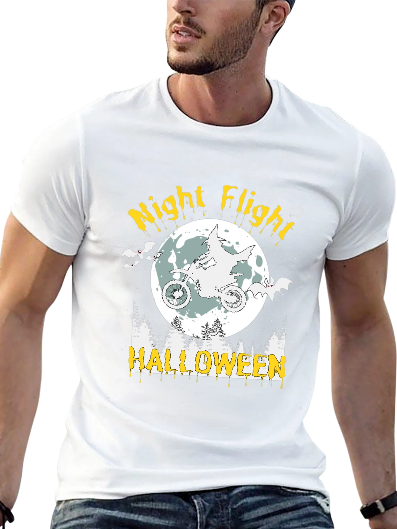Night Flight Halloween Tee - Spooky Motorcycle Rider