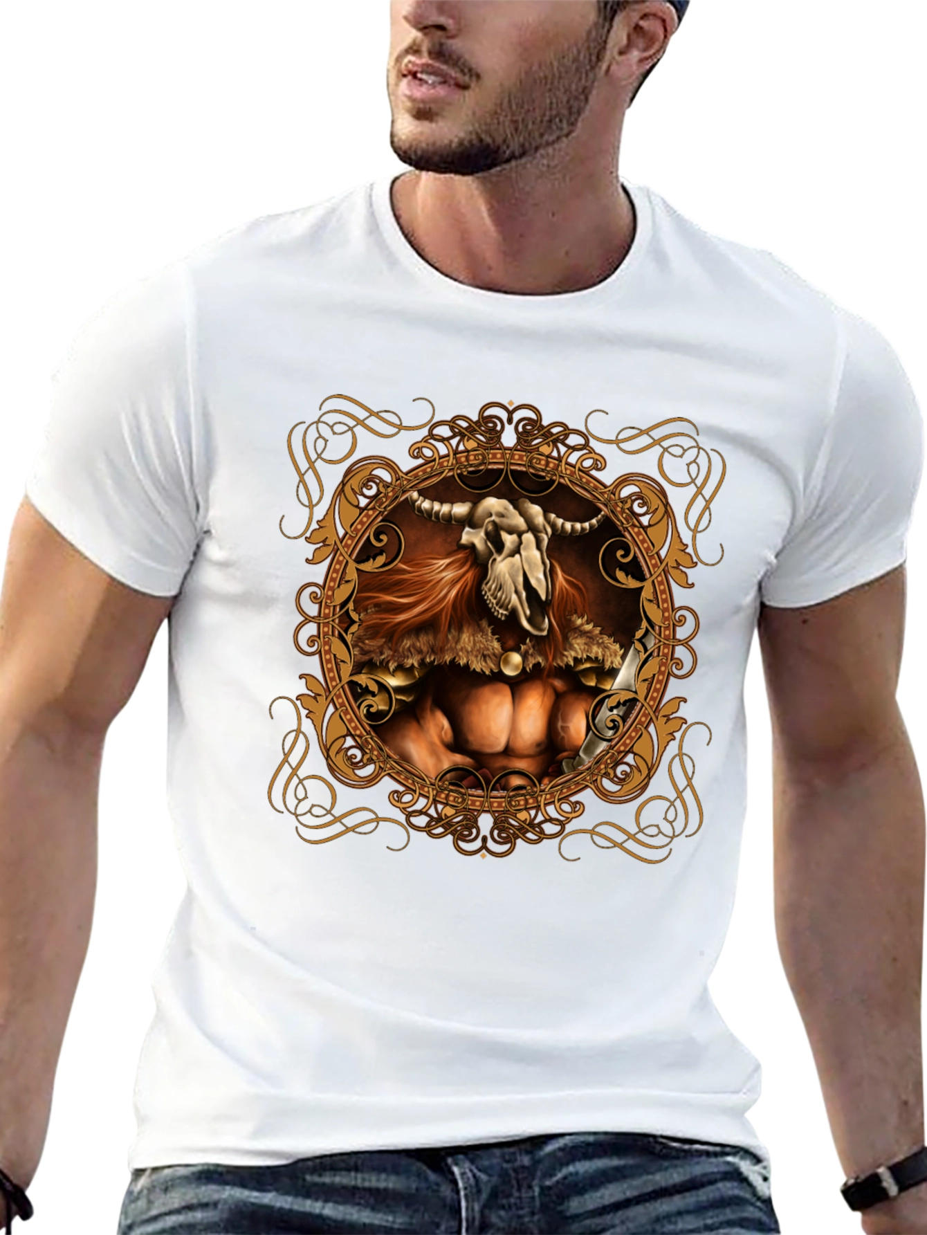 Skull Viking Warrior Graphic Tee - Black
