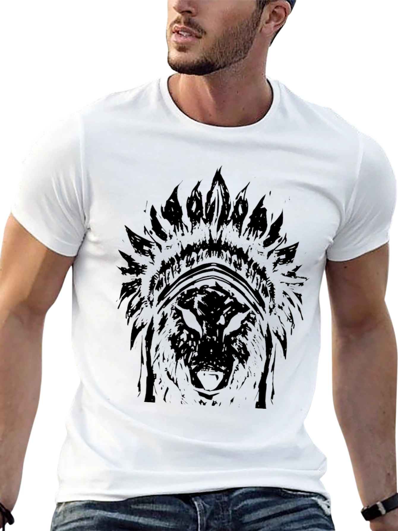 Black Wolf Headdress Graphic T-Shirt