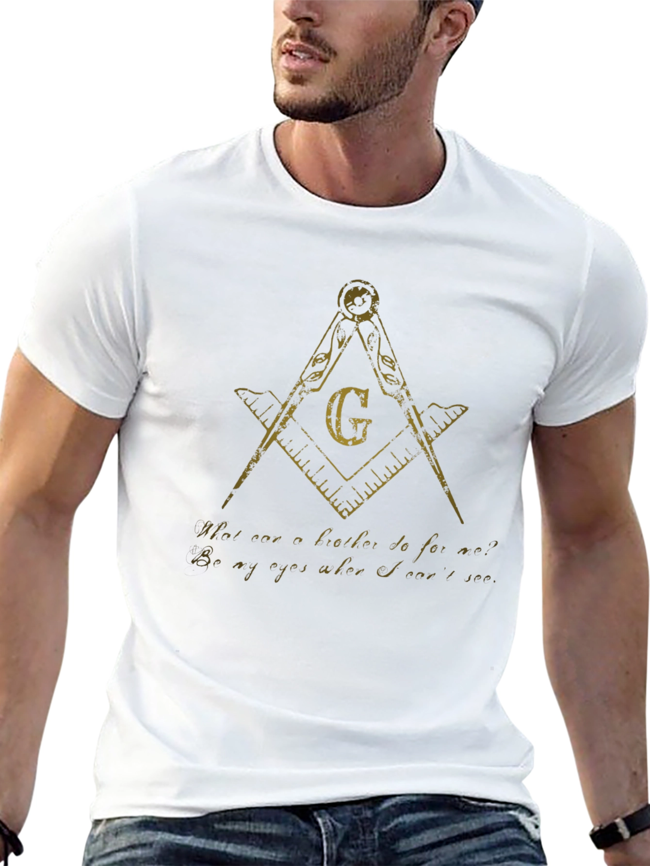 Masonic Compass & Square Mens Black T-Shirt