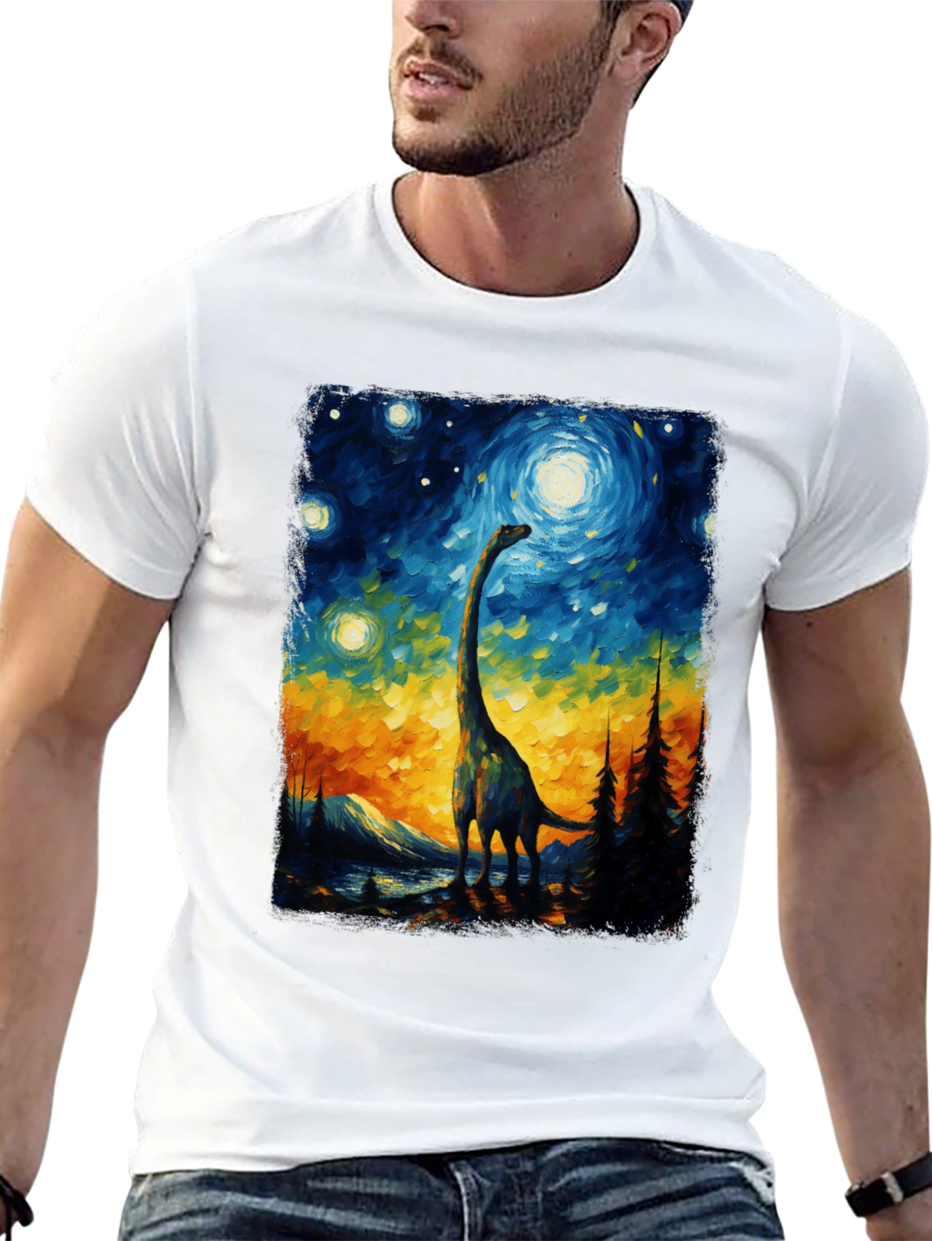 Starry Night Dinosaur Graphic Tee