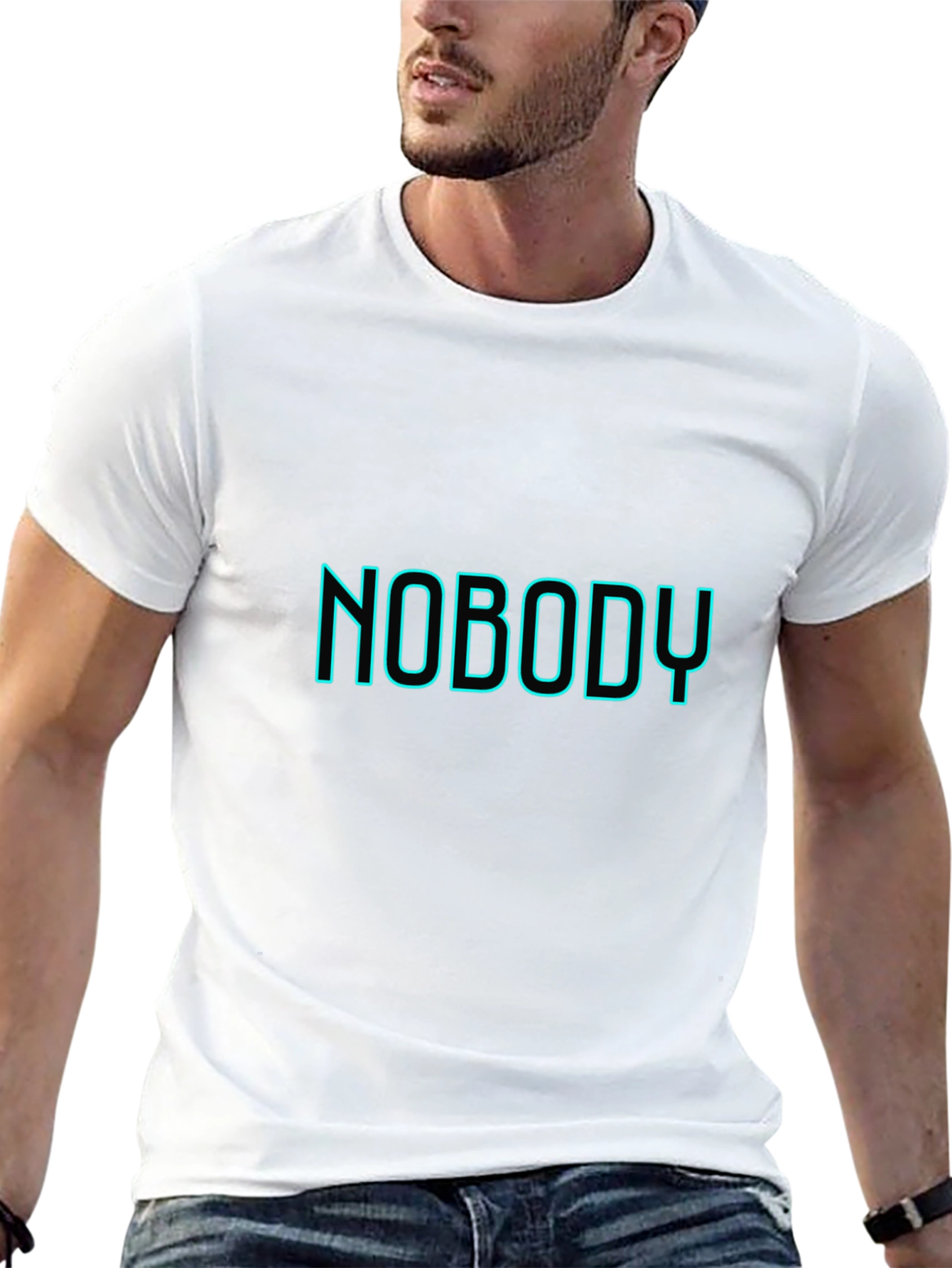 Nobody T-Shirt - Black Crew Neck - Neon Text