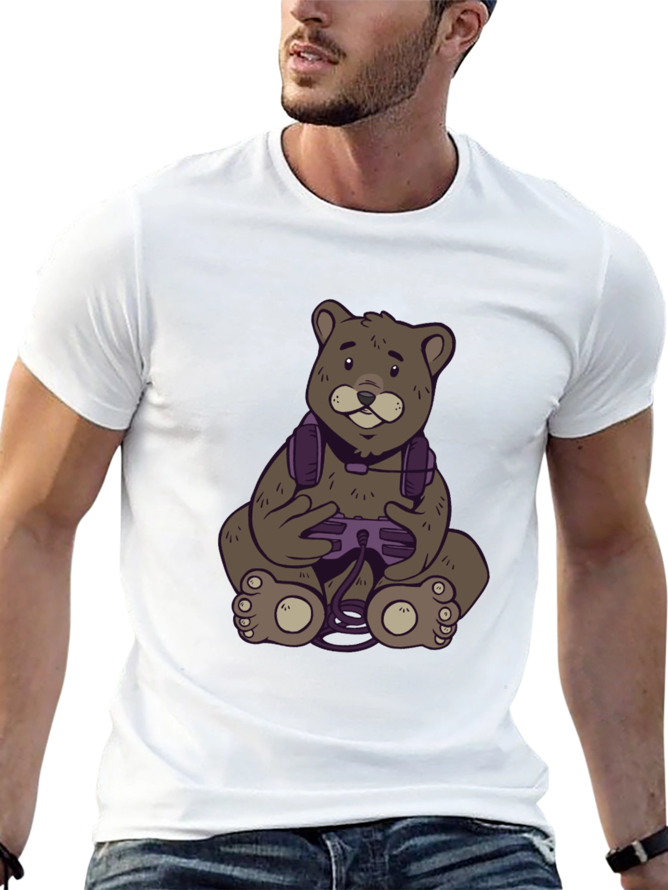 Gamer Bear T-Shirt - Black Cotton Tee