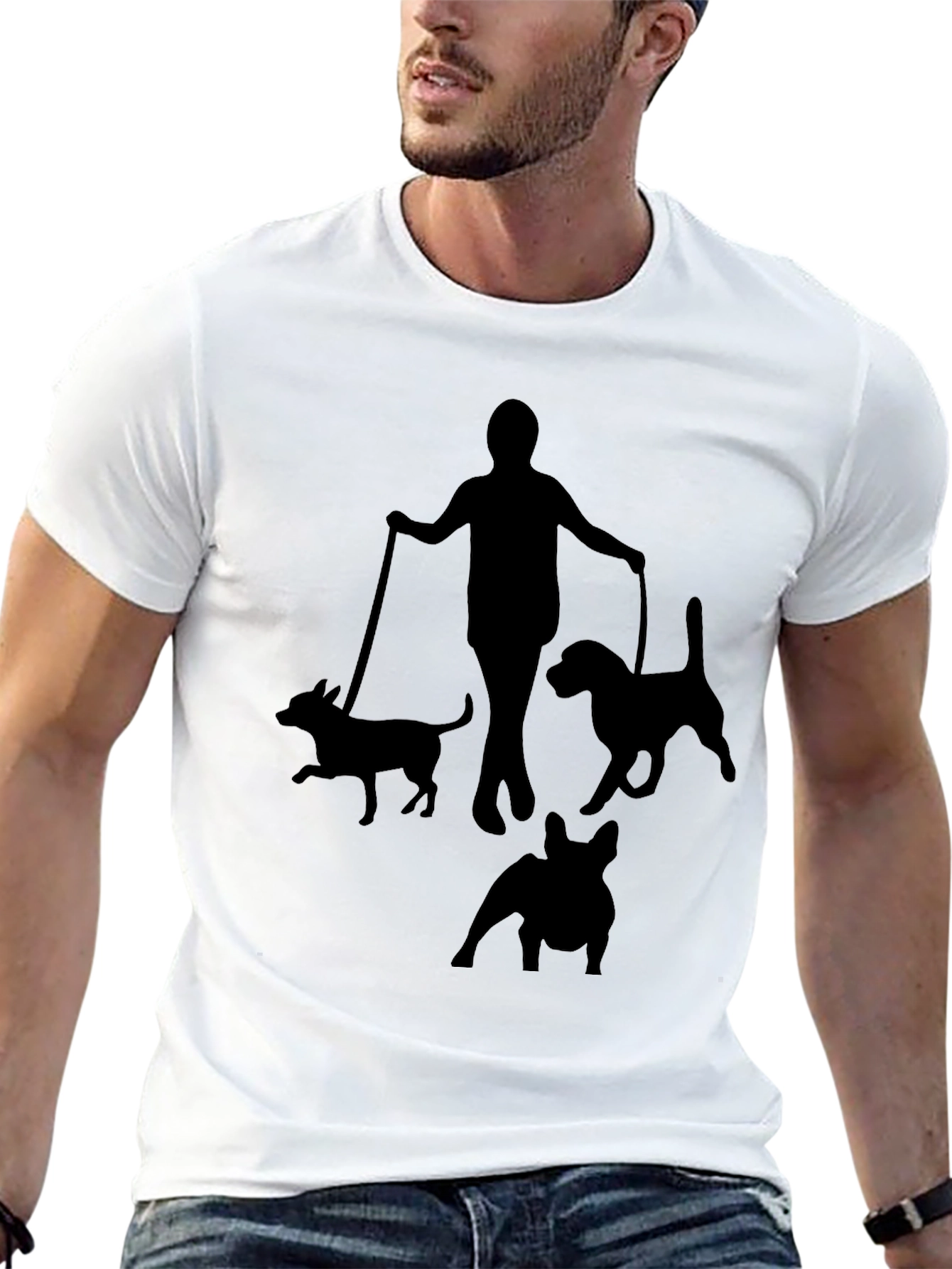 Dog Walker Silhouette Graphic T-Shirt