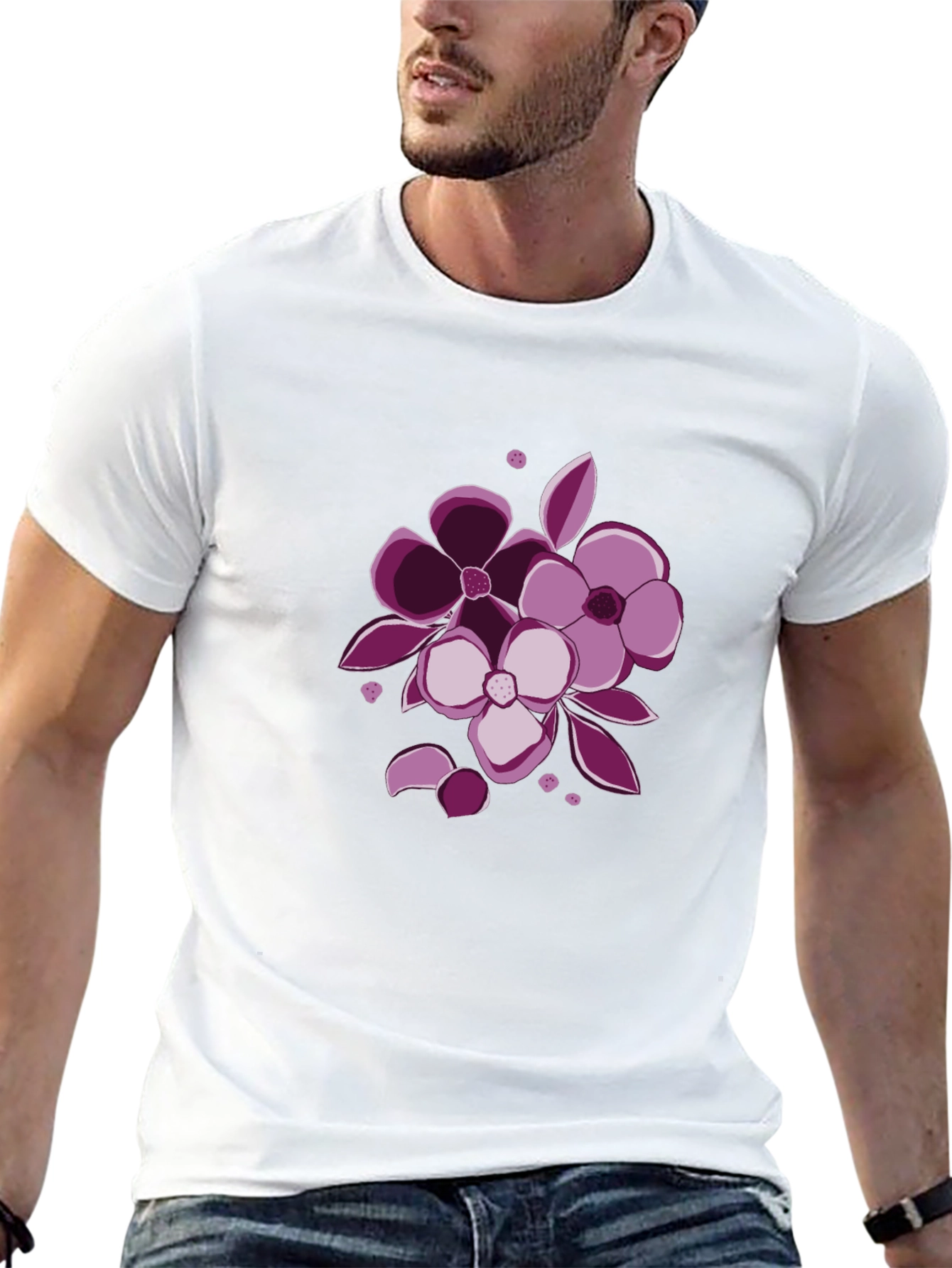 Floral Graphic Tee - Black Cotton Casual Wear