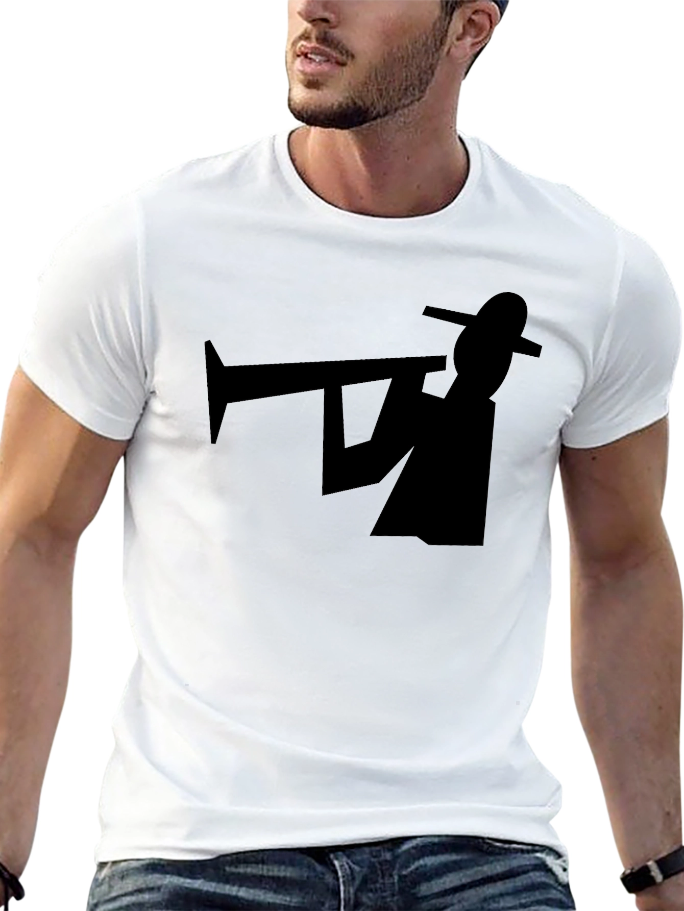 Black Trumpet Player Graphic Tee - Cool Musician Style