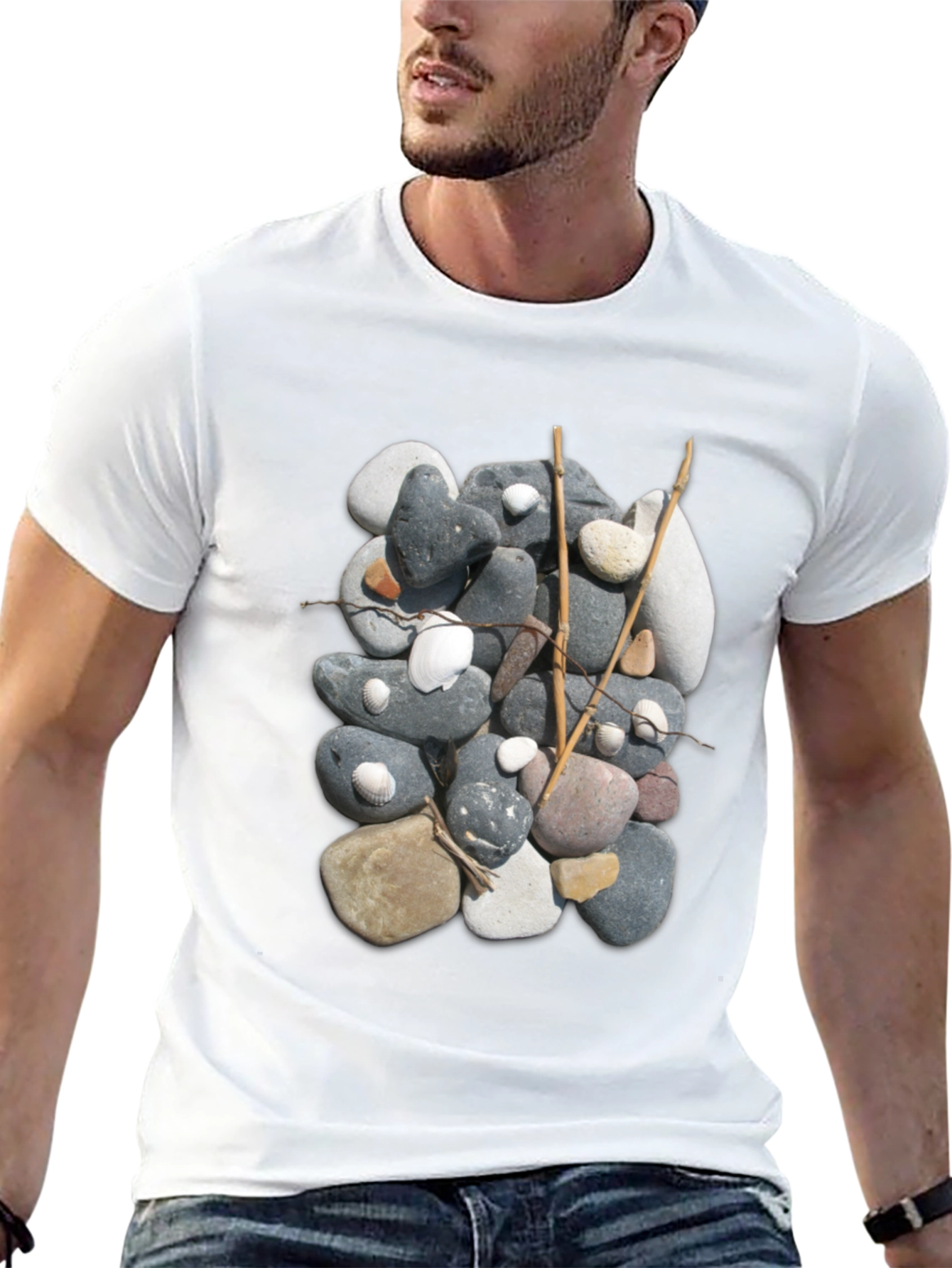 Stone and Stick Design Black T-Shirt