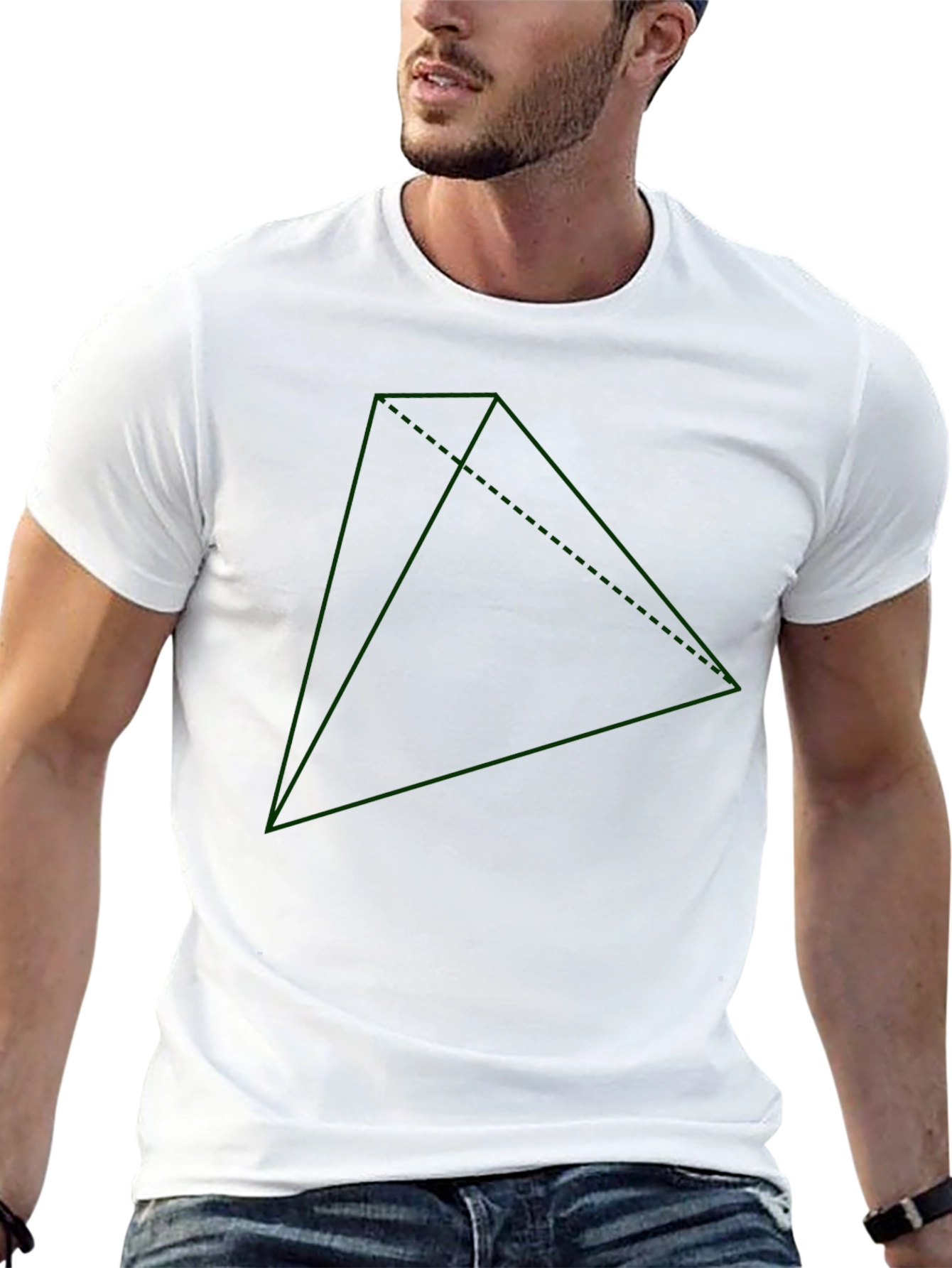 Geometric Green Triangle Graphic Black T-Shirt