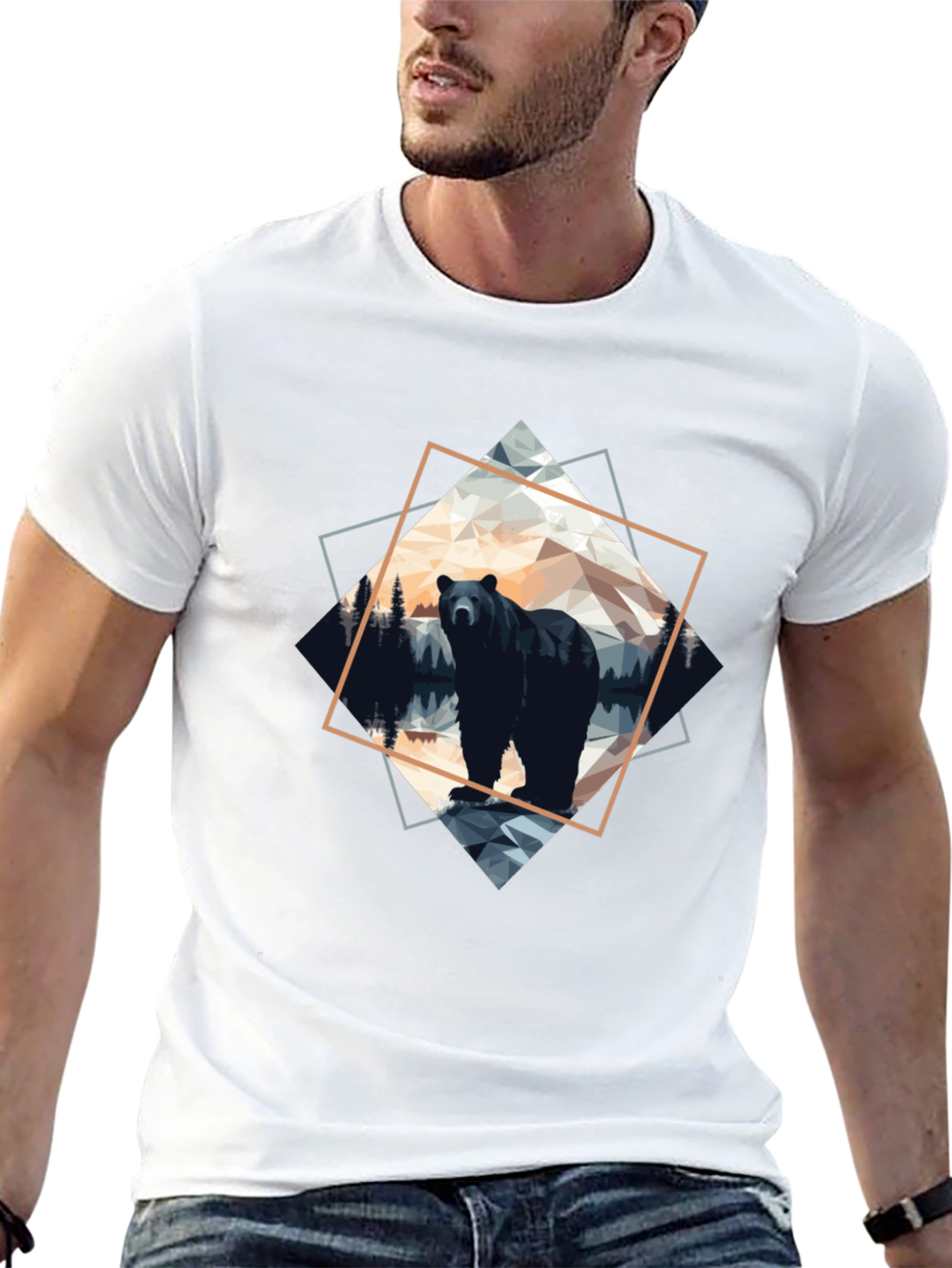 Geometric Bear Graphic Tee - Modern Wilderness Design