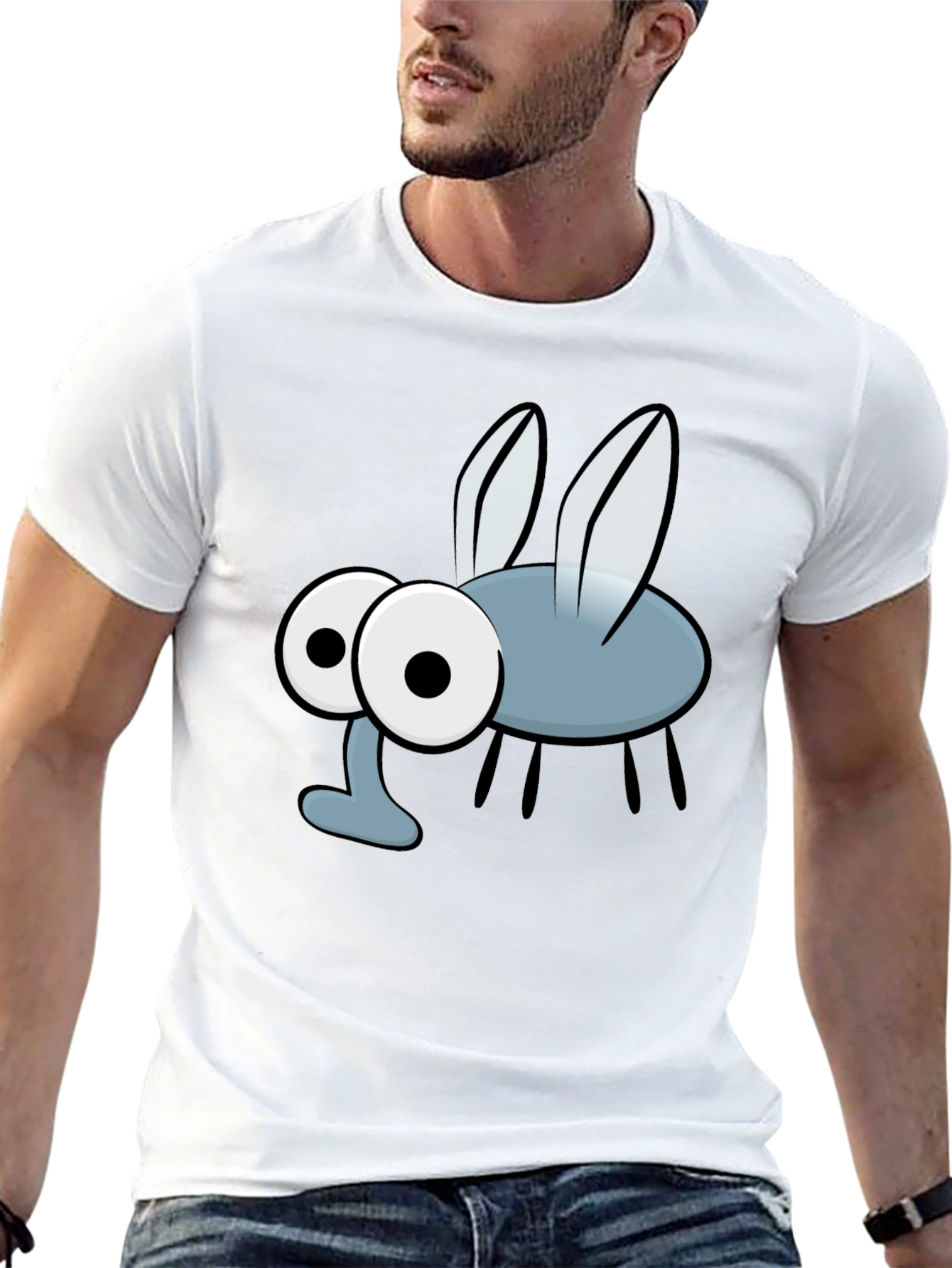 Cartoon Fly Graphic Print Black T-Shirt