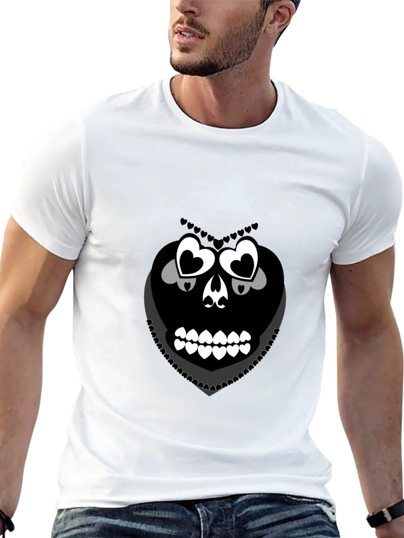 Heart Skull Graphic Tee - Black