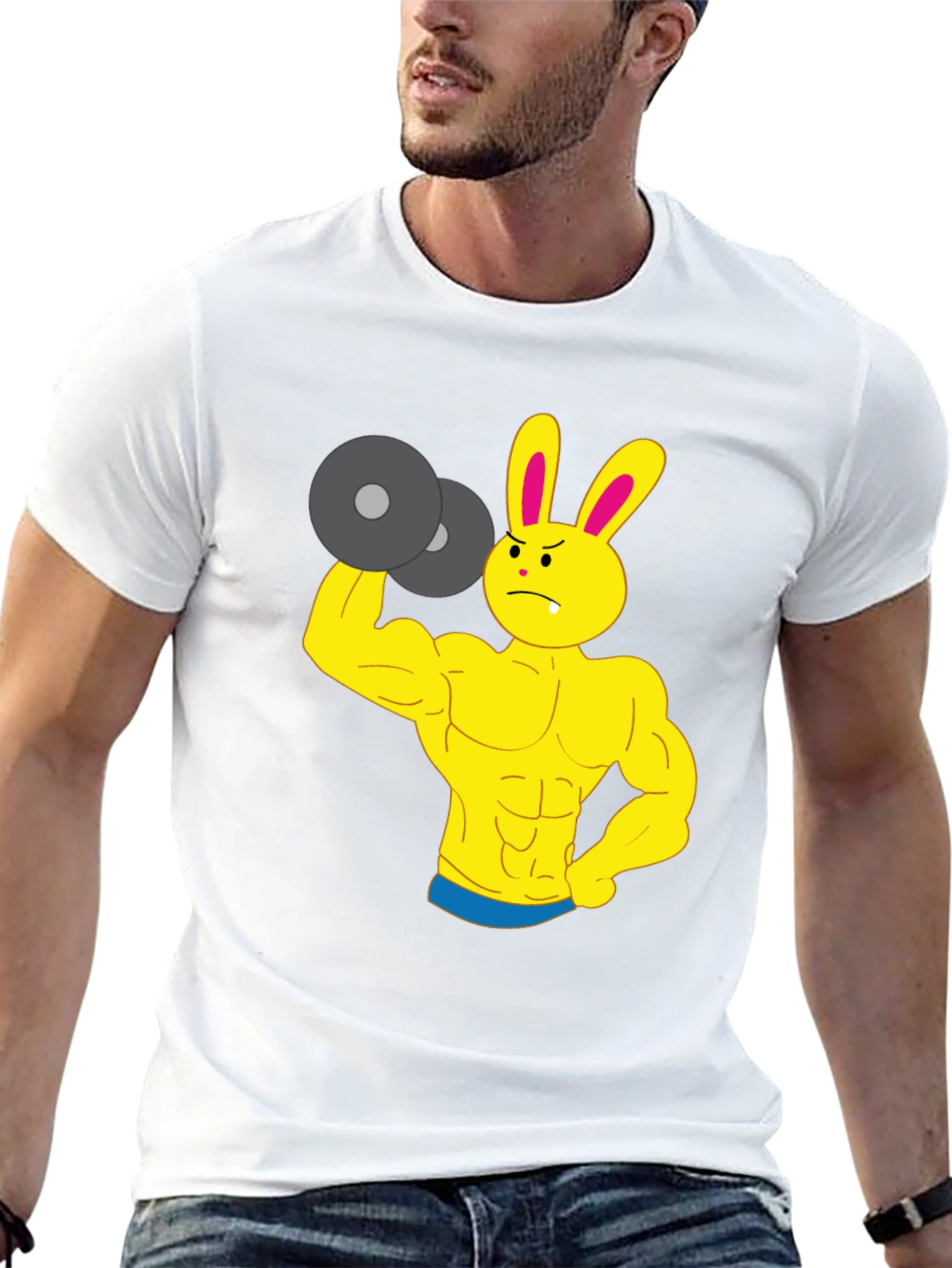 Funny Gym Bunny Black T-Shirt - Weightlifting Rabbit Design