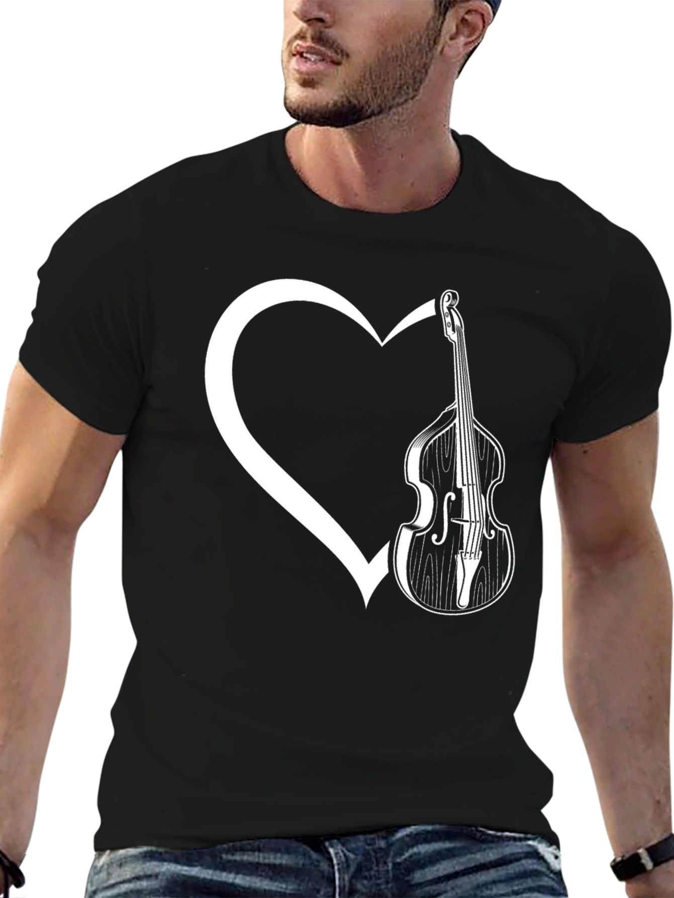 Bass Guitar Heart Graphic Tee - Black Cotton T-Shirt