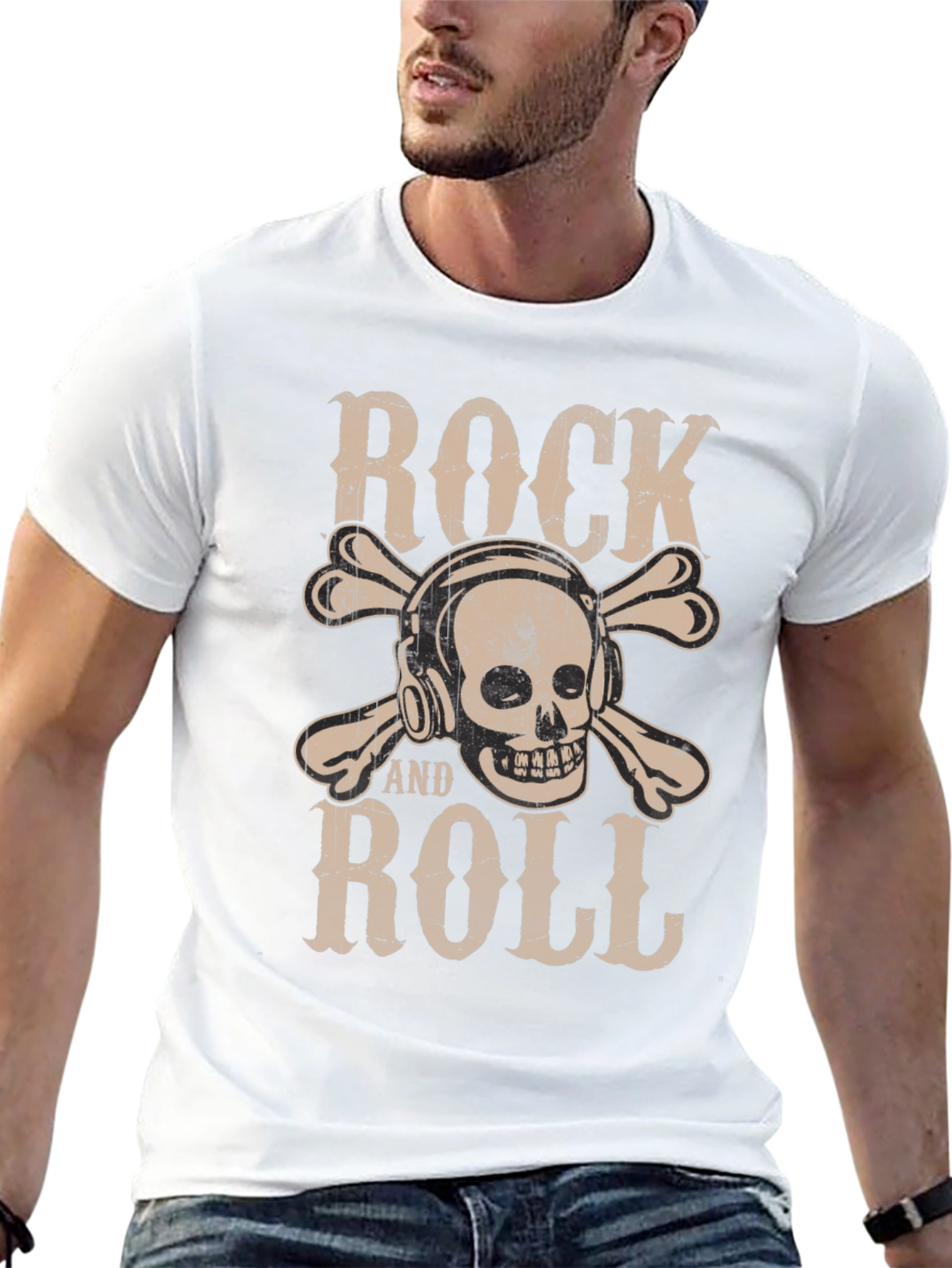 Rock and Roll Skull T-Shirt - Black