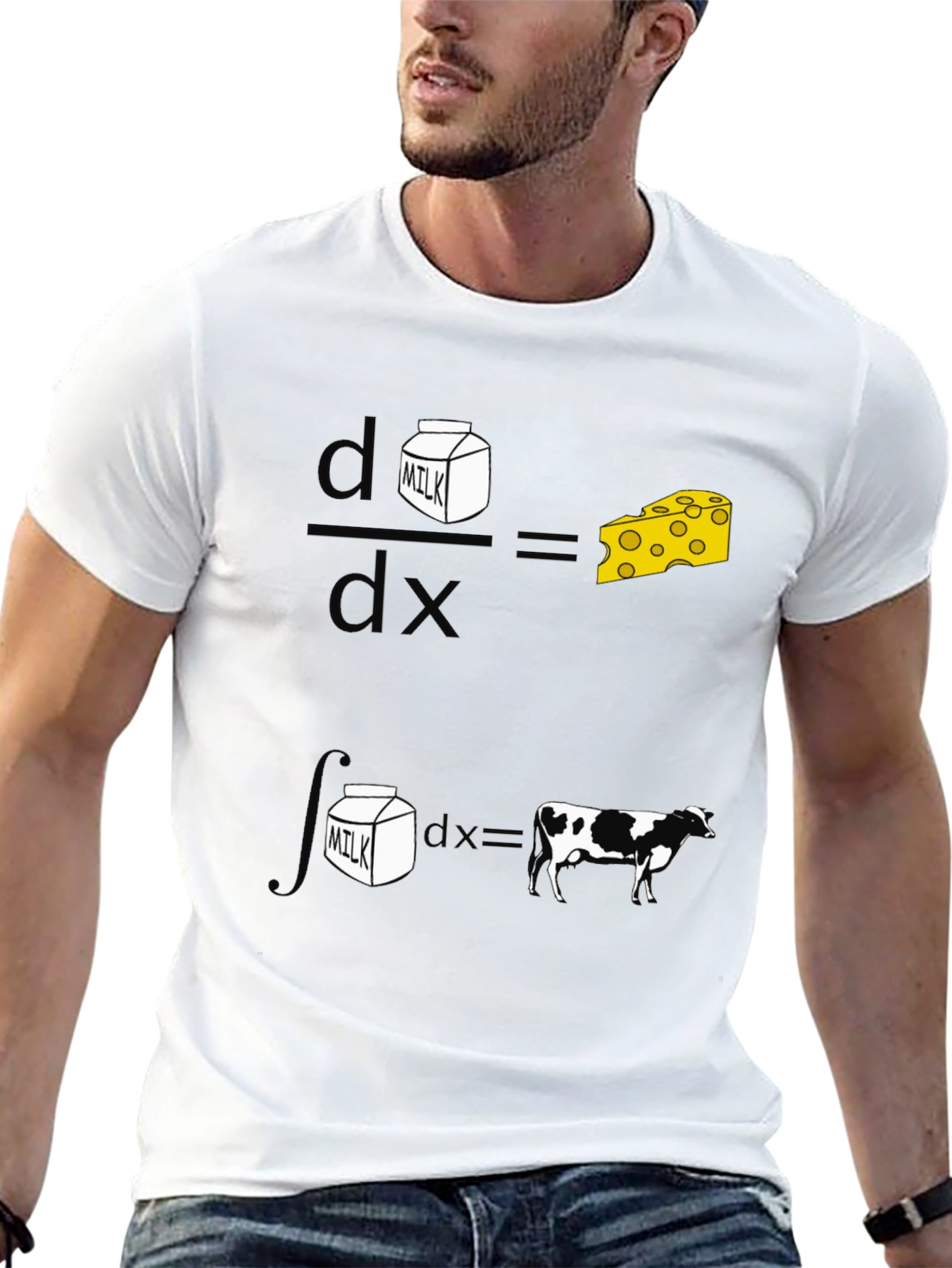 Funny Math Milk and Cheese Cow Black T-Shirt