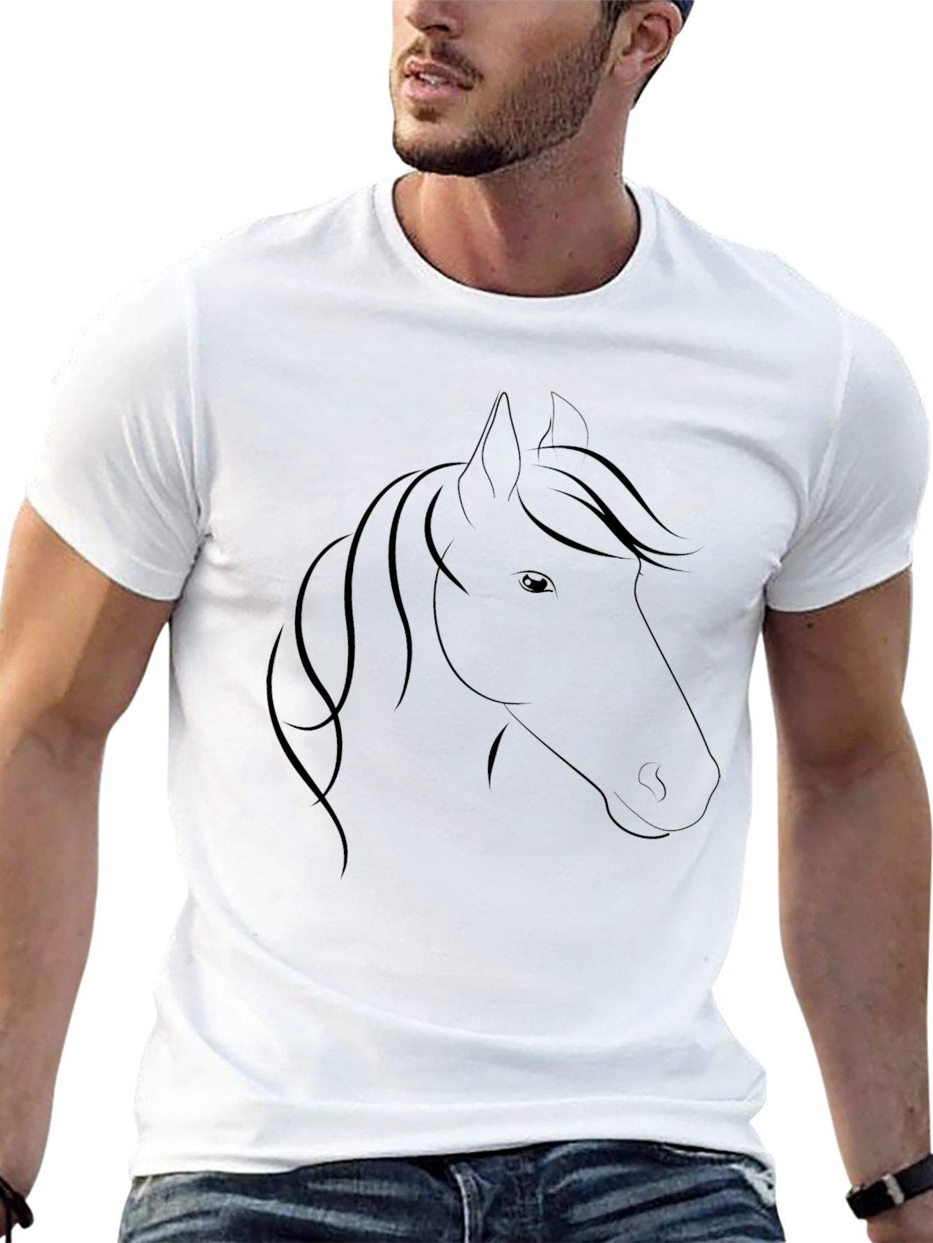 Black T-Shirt with Horse Head Design