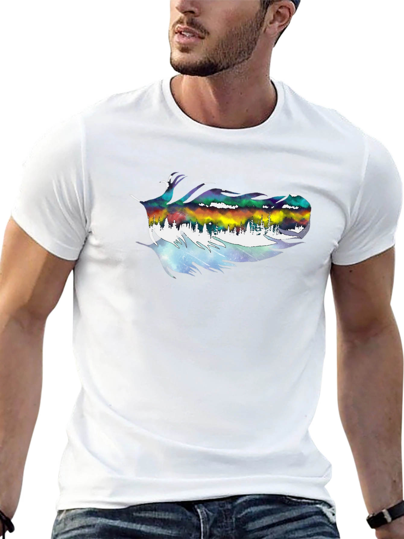 Aurora Feather Graphic Tee - Mens Black T-Shirt
