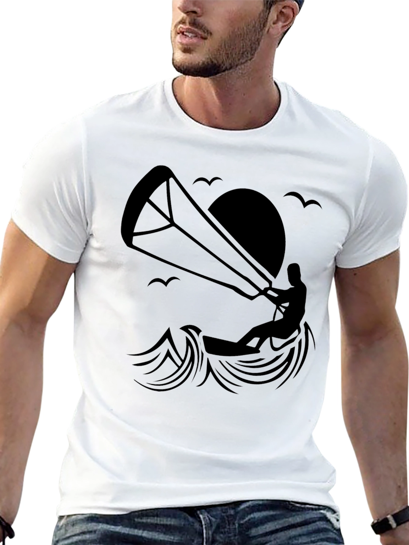 Kite Surfing Graphic T-Shirt - Black Cotton Tee