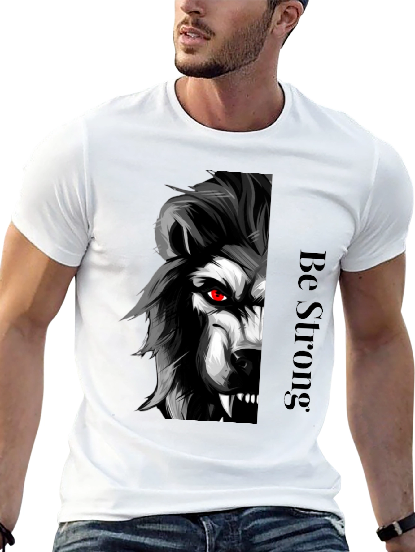 Be Strong Wolf Graphic Tee - Black