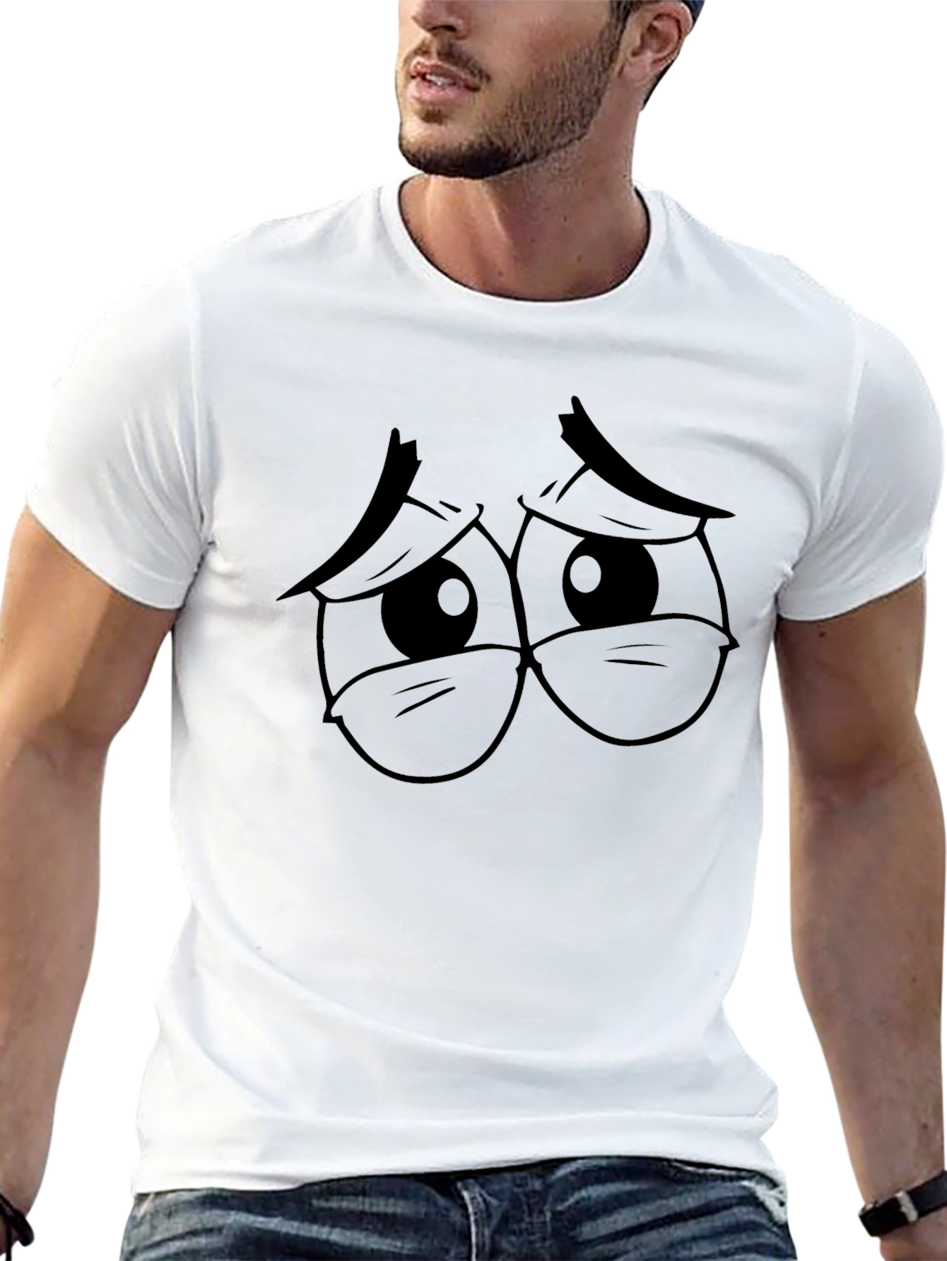 Sad Eyes Graphic Tee - Black Cotton T-Shirt