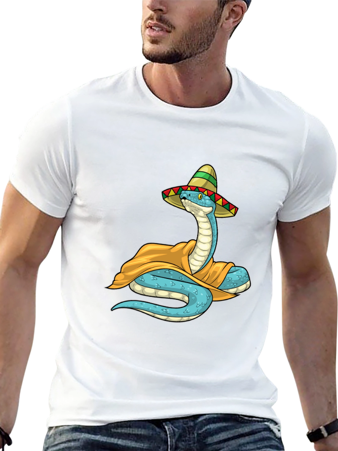 Cool Snake in Sombrero Graphic T-Shirt