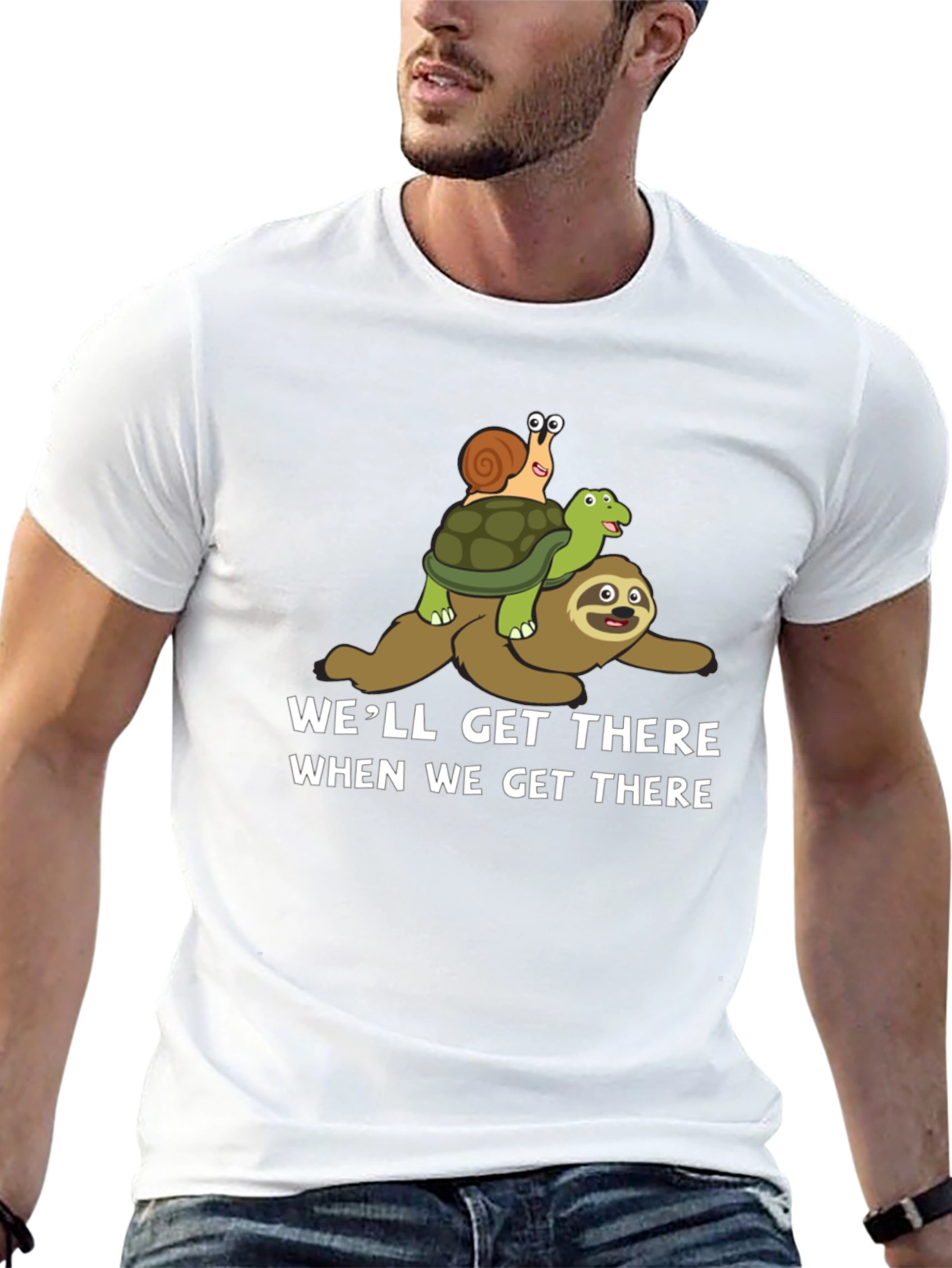 Well Get There Funny Sloth Turtle Snail Graphic T-Shirt