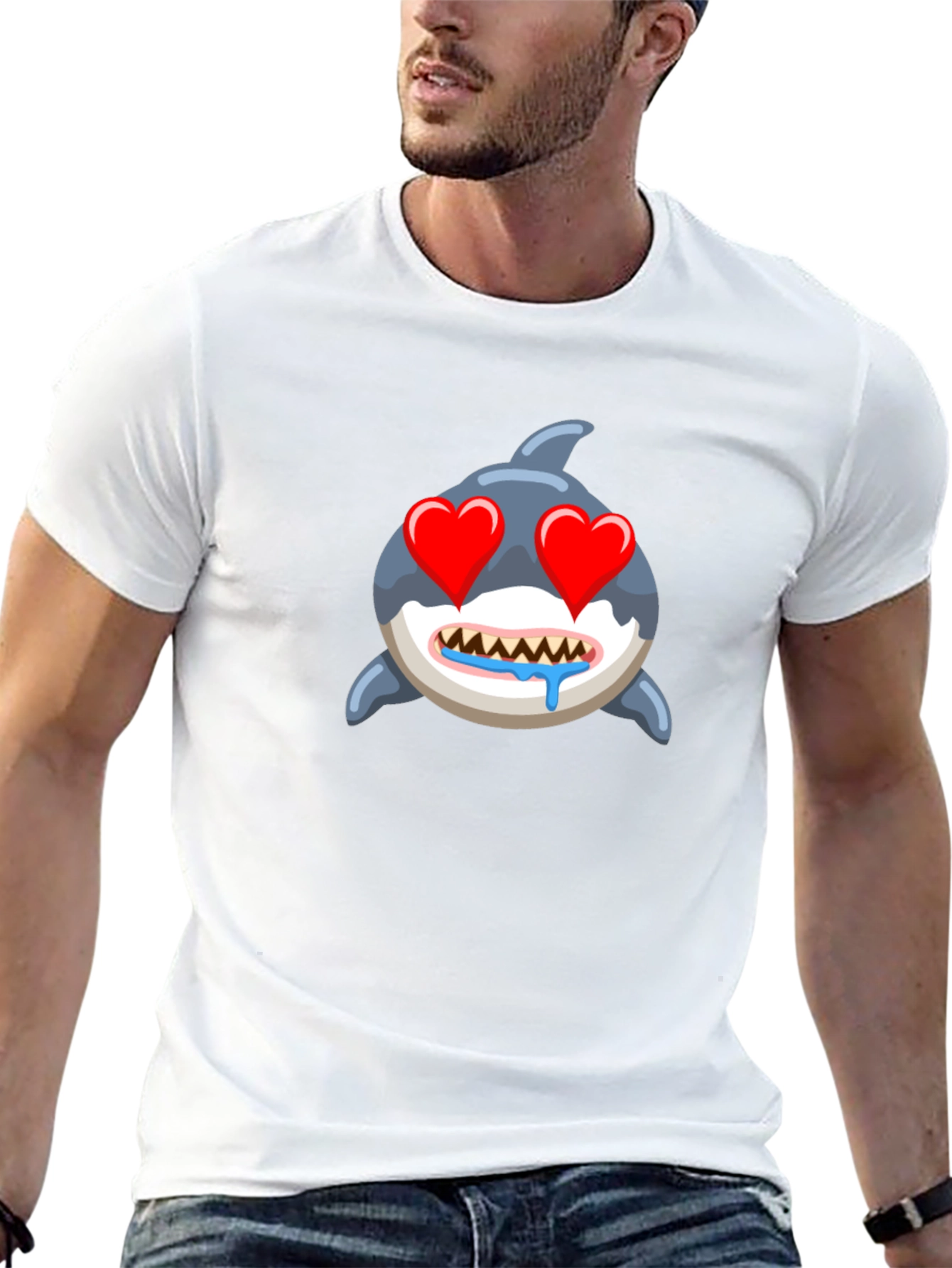 Shark Emoji T-Shirt with Heart Eyes - Black