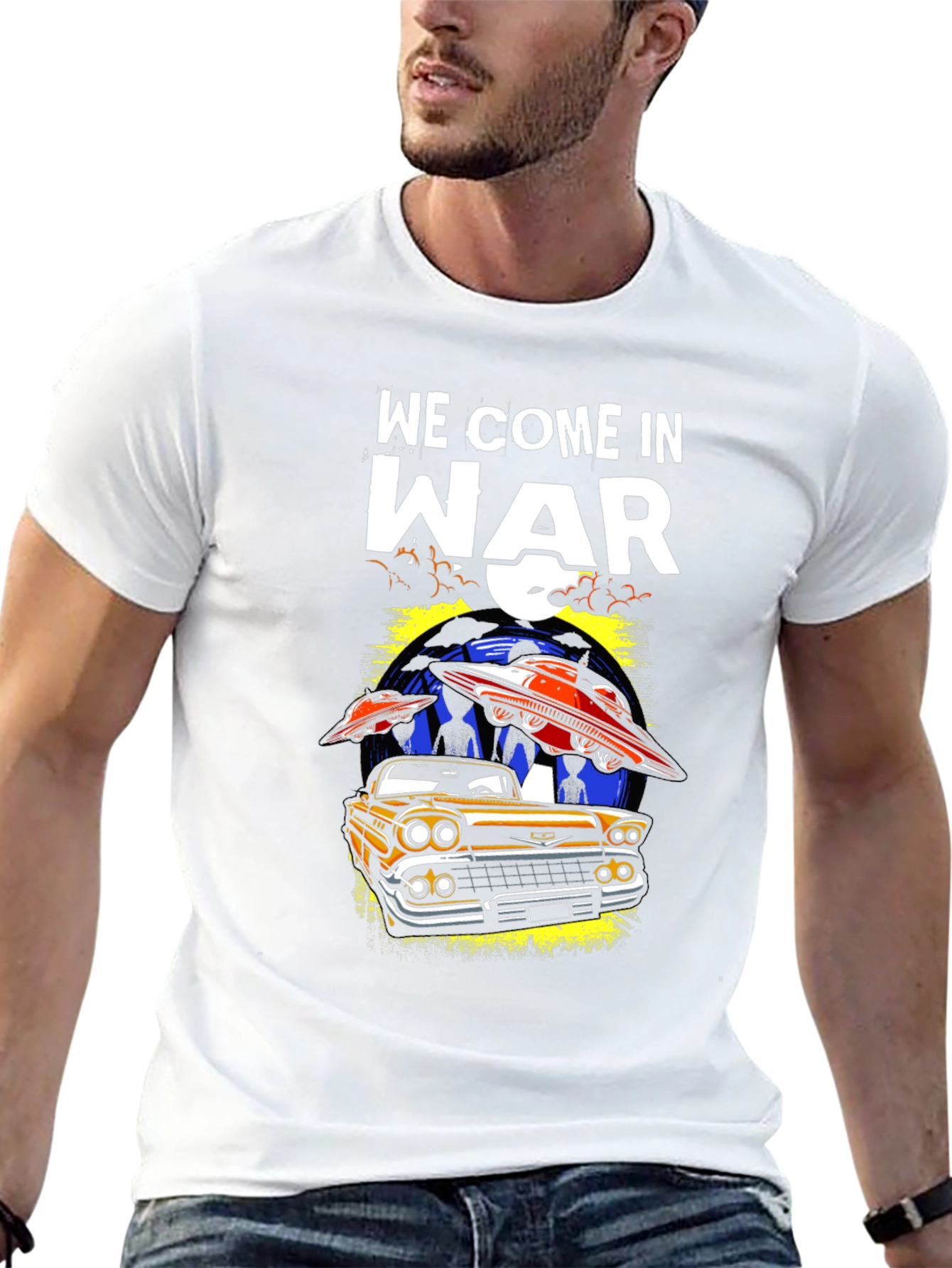 We Come in War UFO Car Graphic T-Shirt