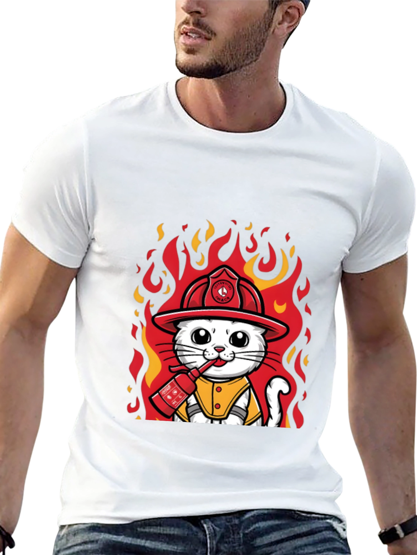 Firefighter Cat T-Shirt - Cute & Funny Design