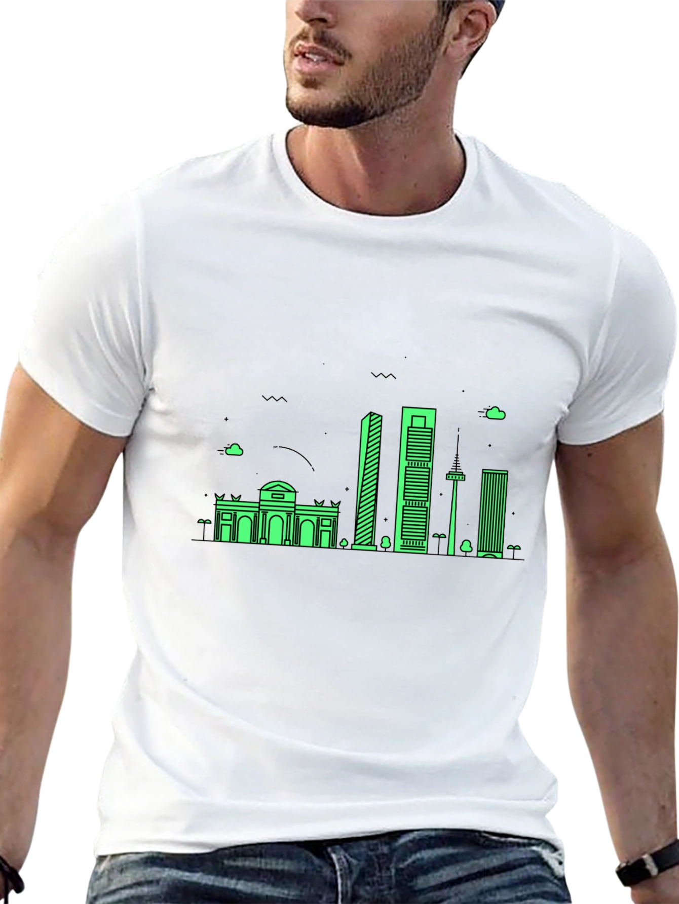 Madrid Skyline T-Shirt - Mens Black Graphic Tee