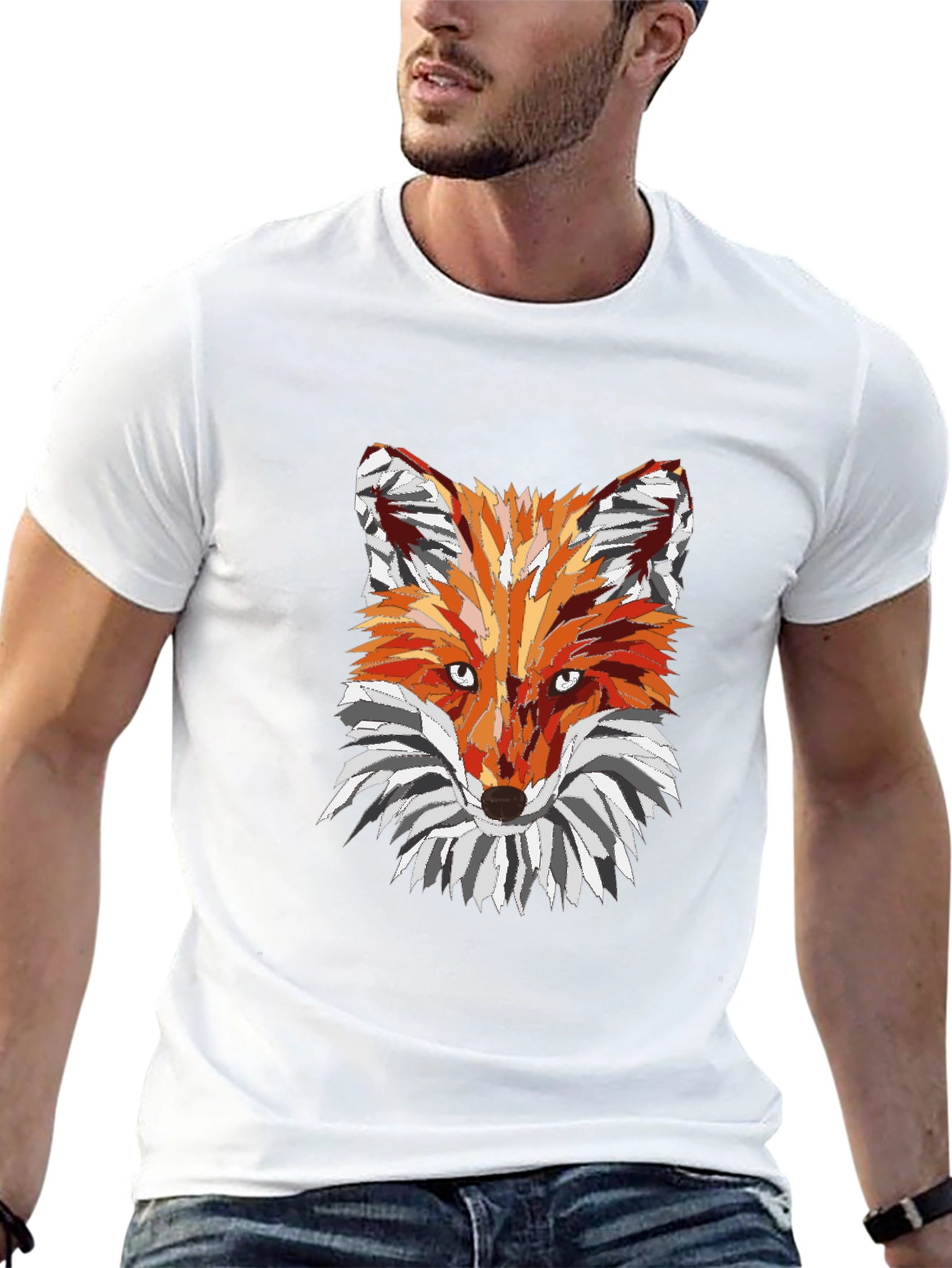Geometric Fox Graphic T-Shirt - Mens Black Tee