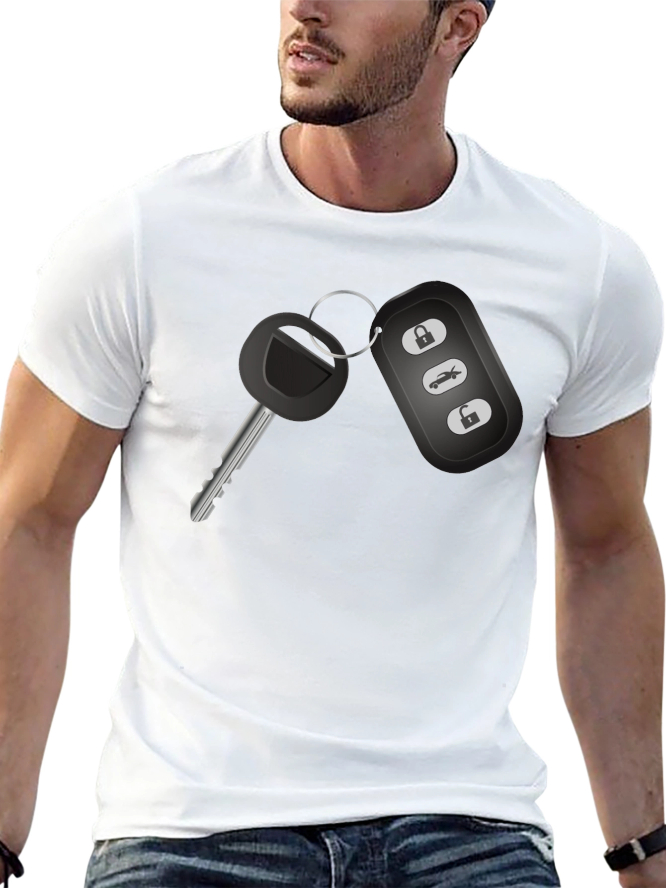 Car Key Graphic Tee - Black Cotton T-Shirt