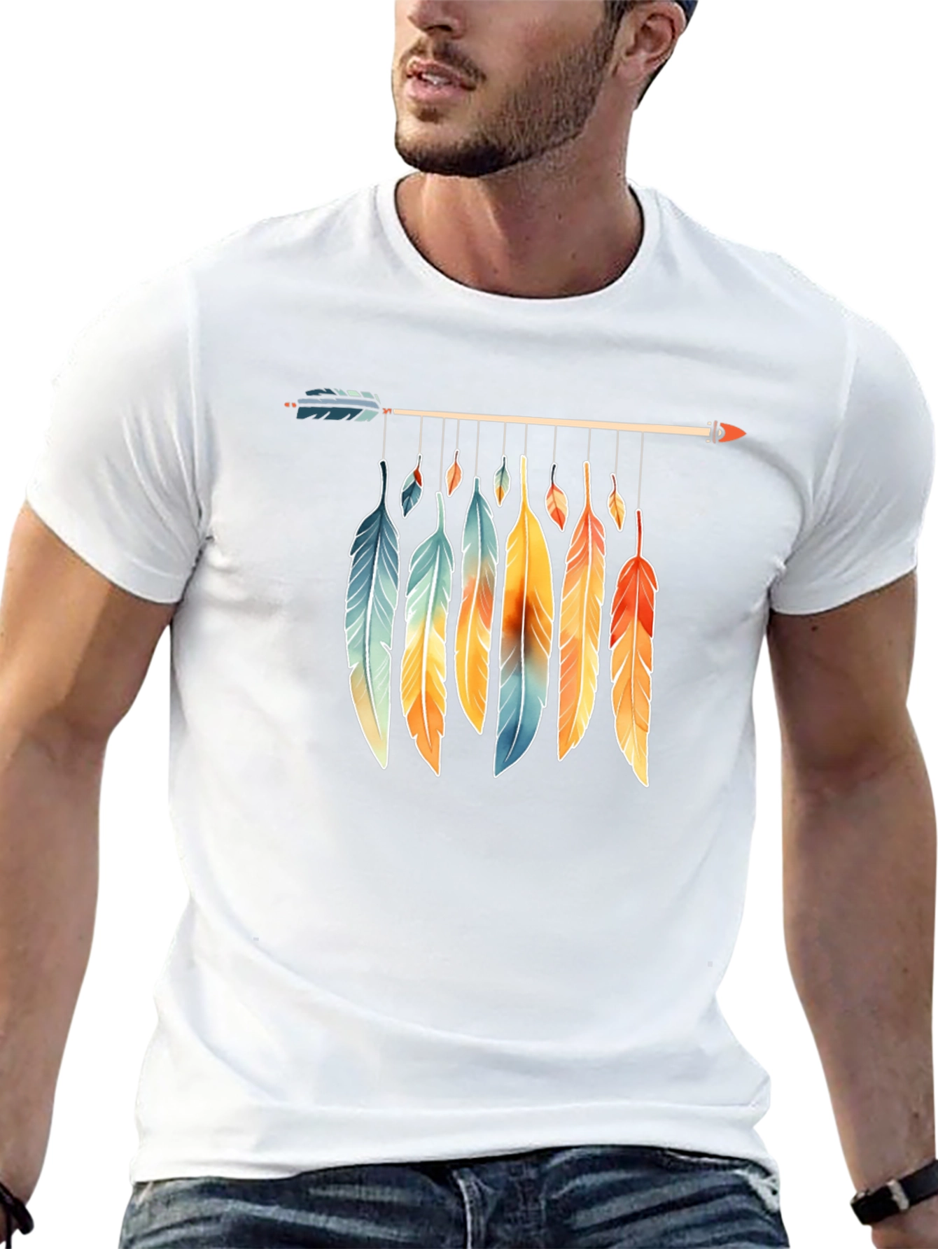 Feather Arrow Graphic Tee - Boho Style Black T-Shirt
