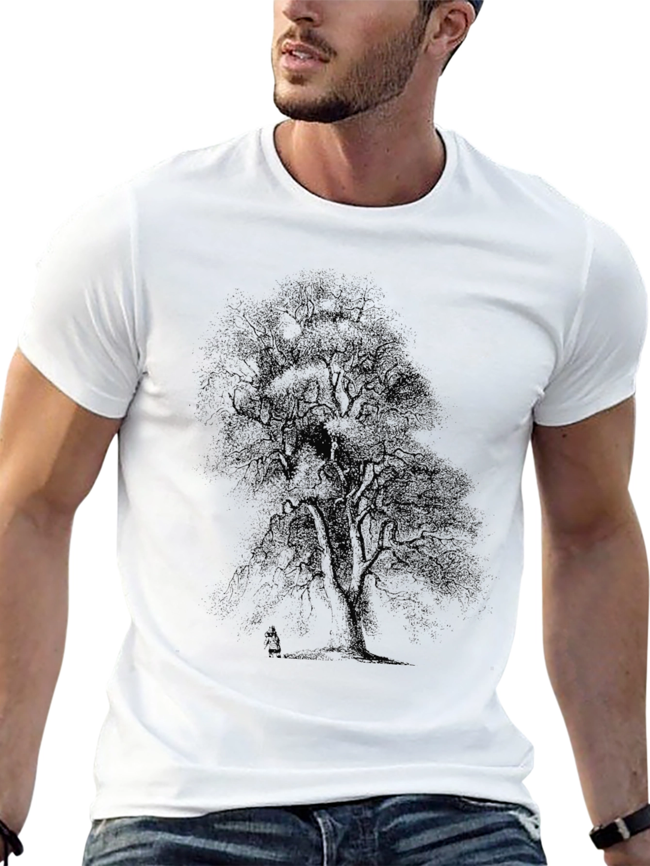 Mens Black Tree Print T-Shirt - Casual Style