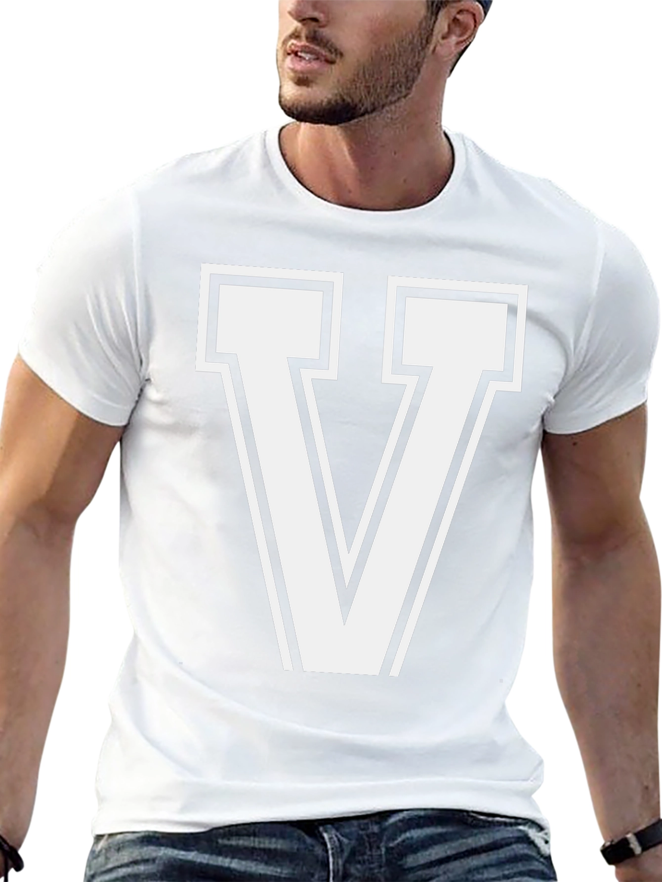 Bold Letter V Graphic T-Shirt - Casual Style