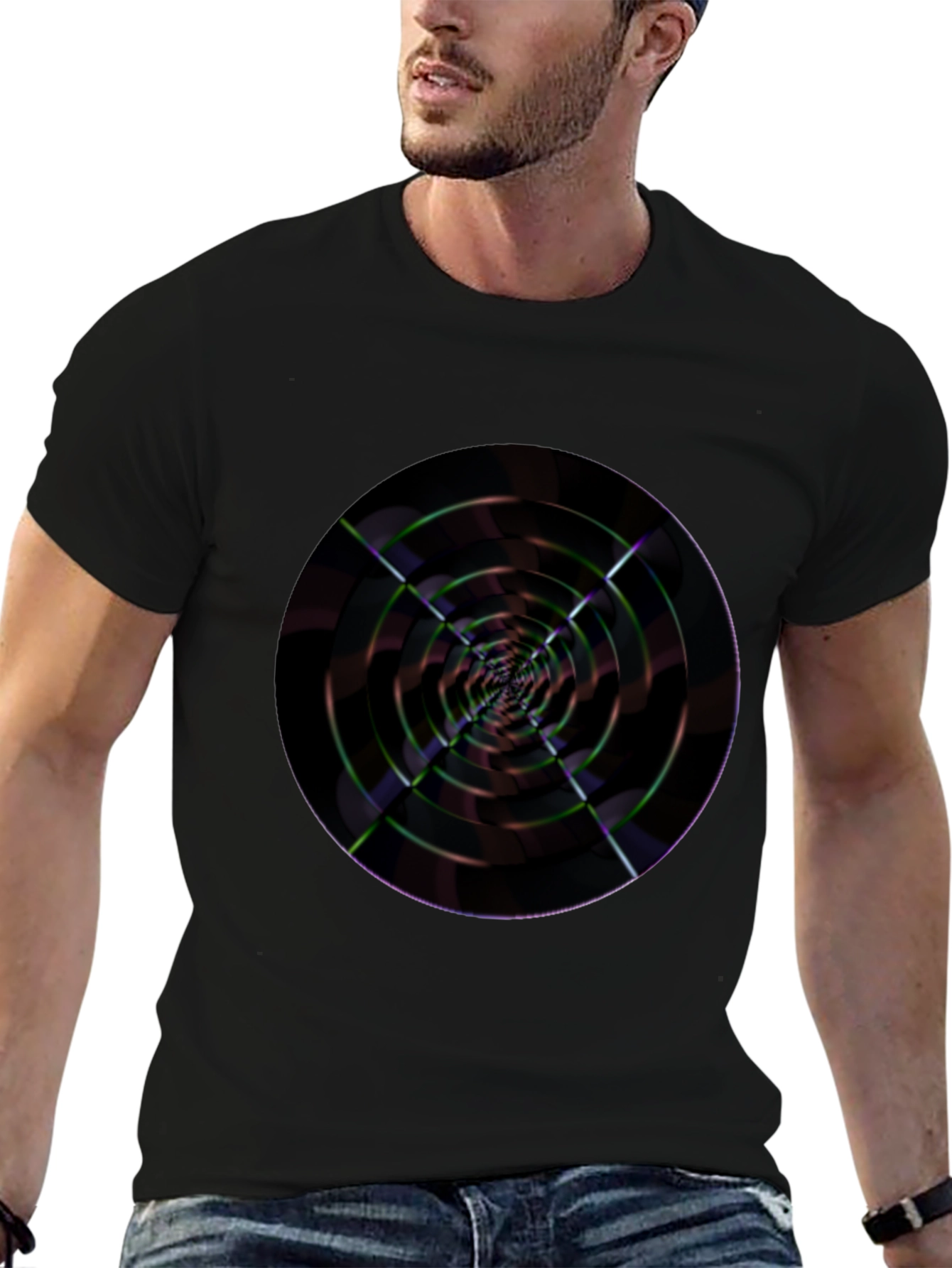 Abstract Spiral Graphic T-Shirt - Black
