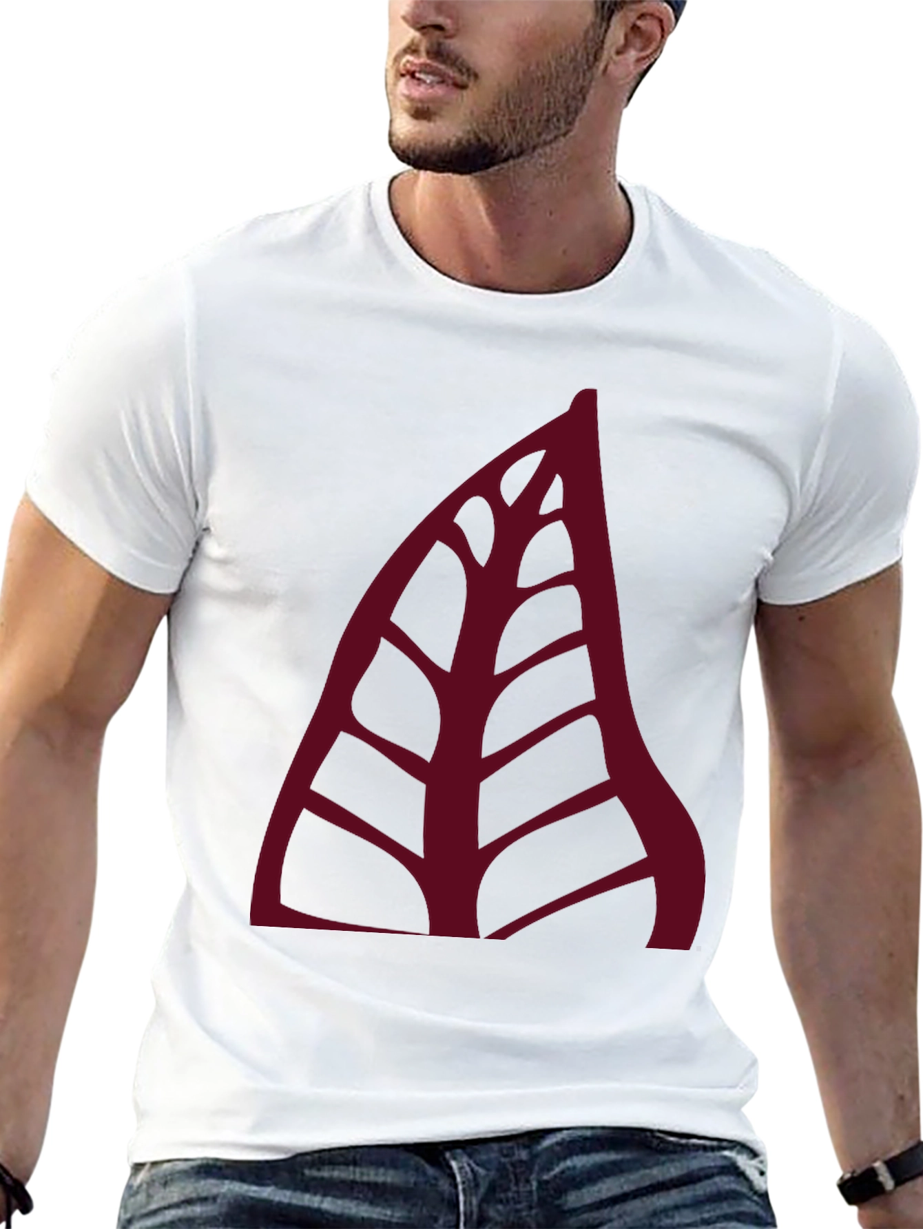 Mens Black T-shirt with Abstract Leaf Design