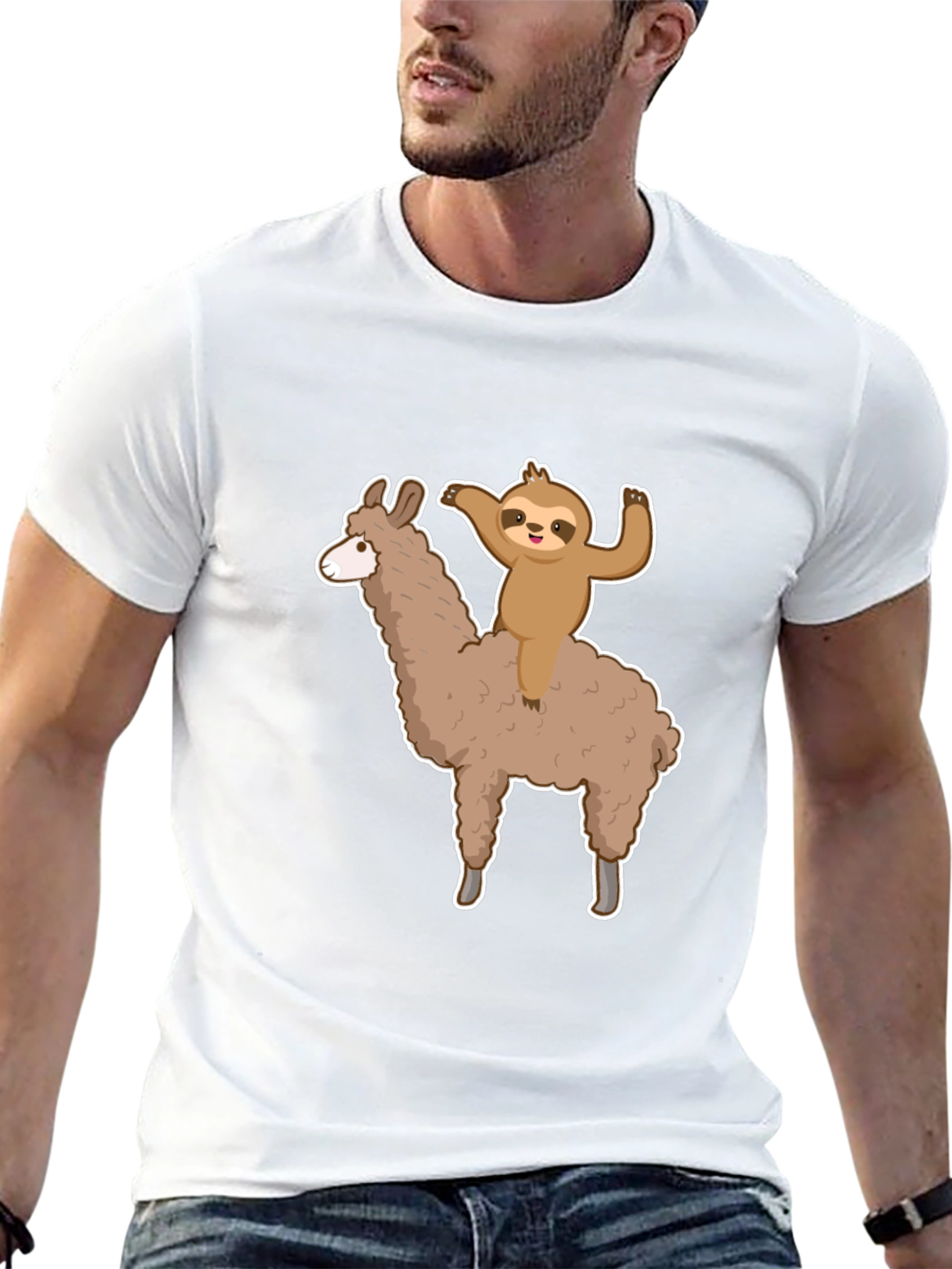 Sloth Riding Llama Graphic Tee - Mens Black T-Shirt