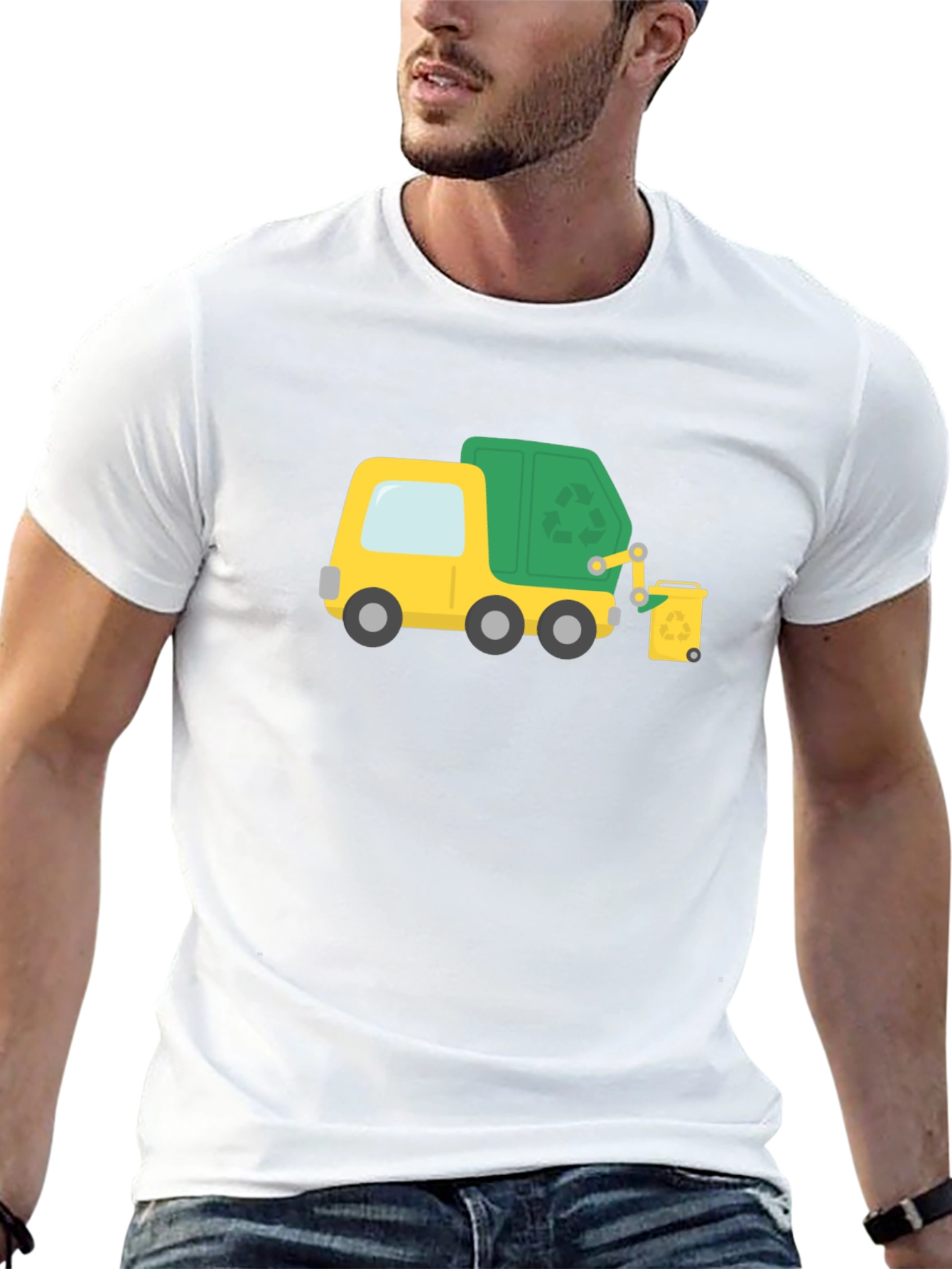 Garbage Truck Cartoon Black T-Shirt