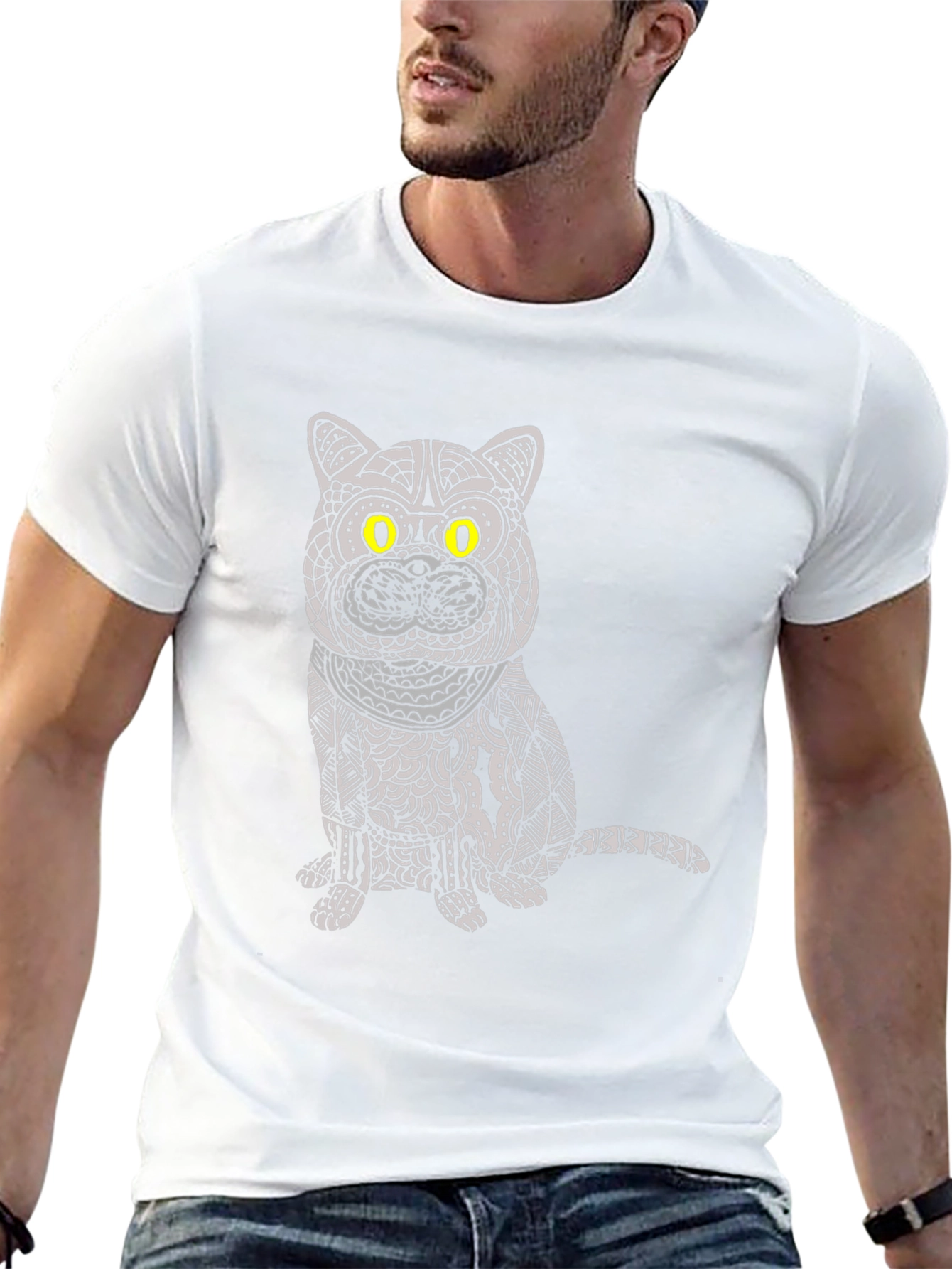 Cat Graphic Tee - Unique Patterned Design