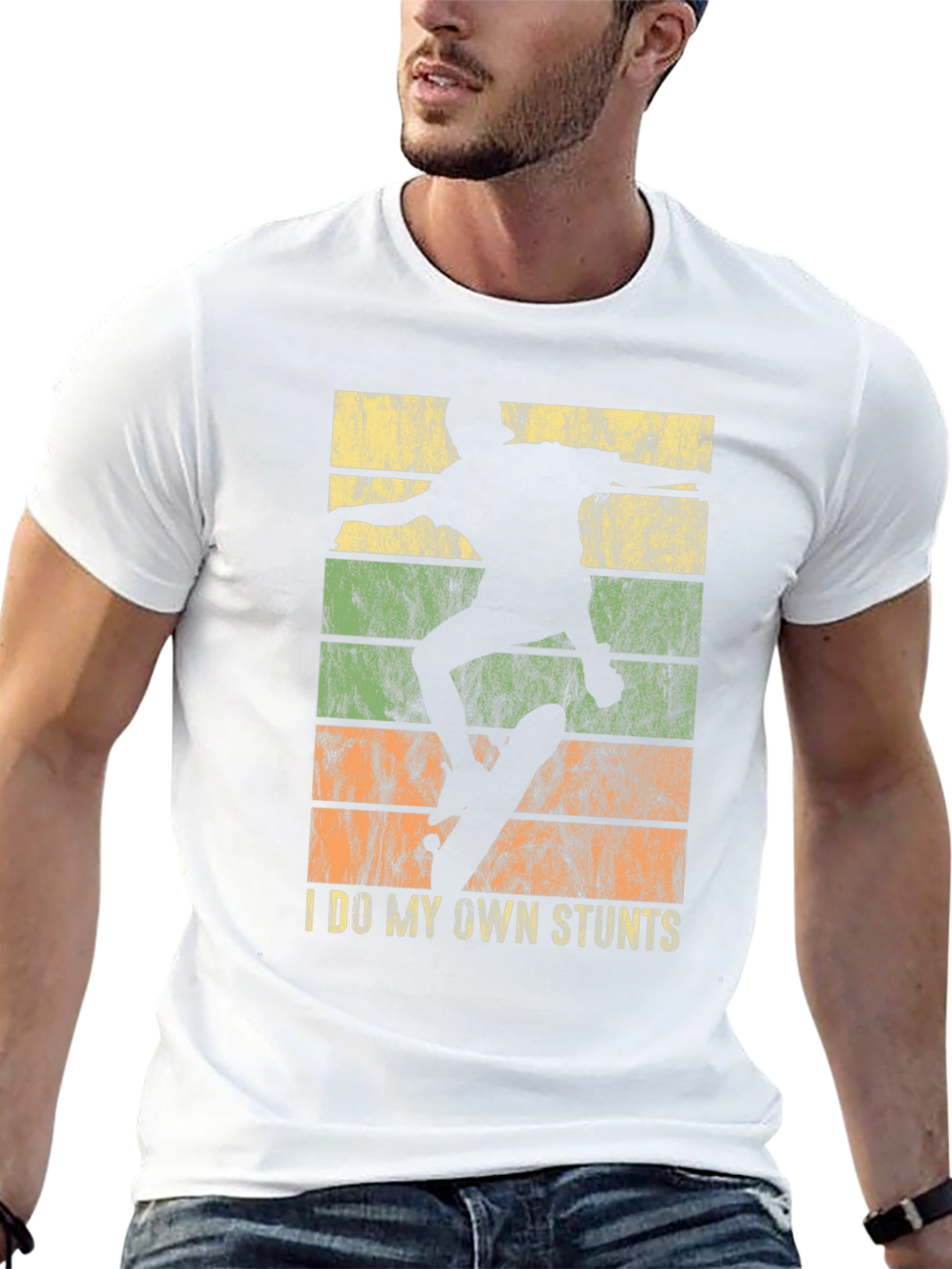 I Do My Own Stunts Skater T-Shirt Retro Style