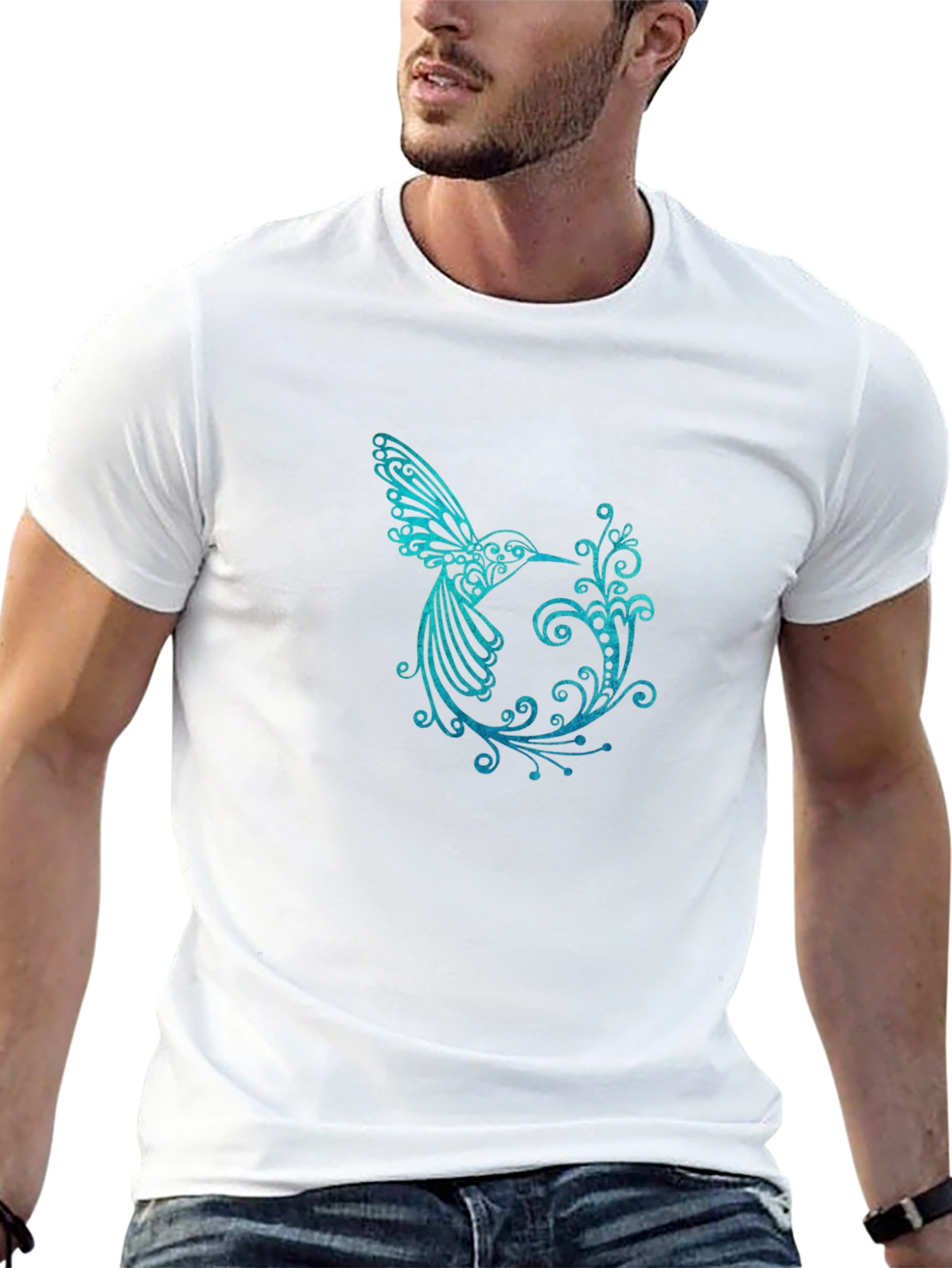 Hummingbird Graphic Print T-Shirt - Black