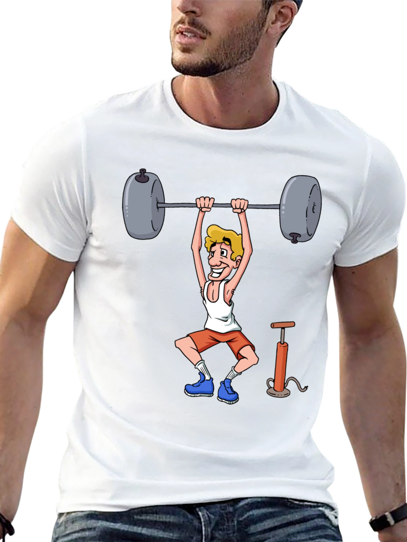 Funny Weightlifter Cartoon Graphic T-Shirt
