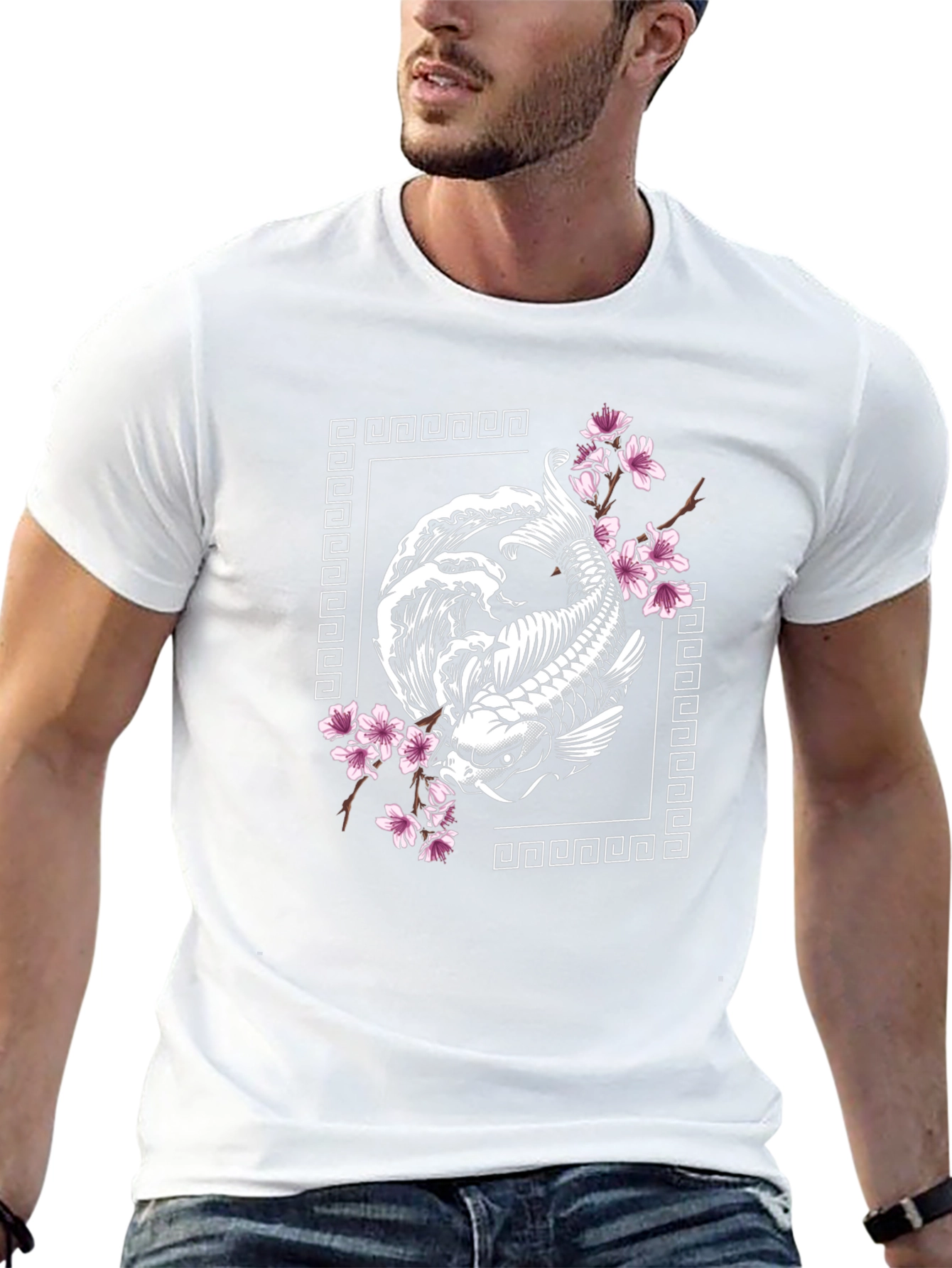Koi Fish Cherry Blossom Graphic T-Shirt