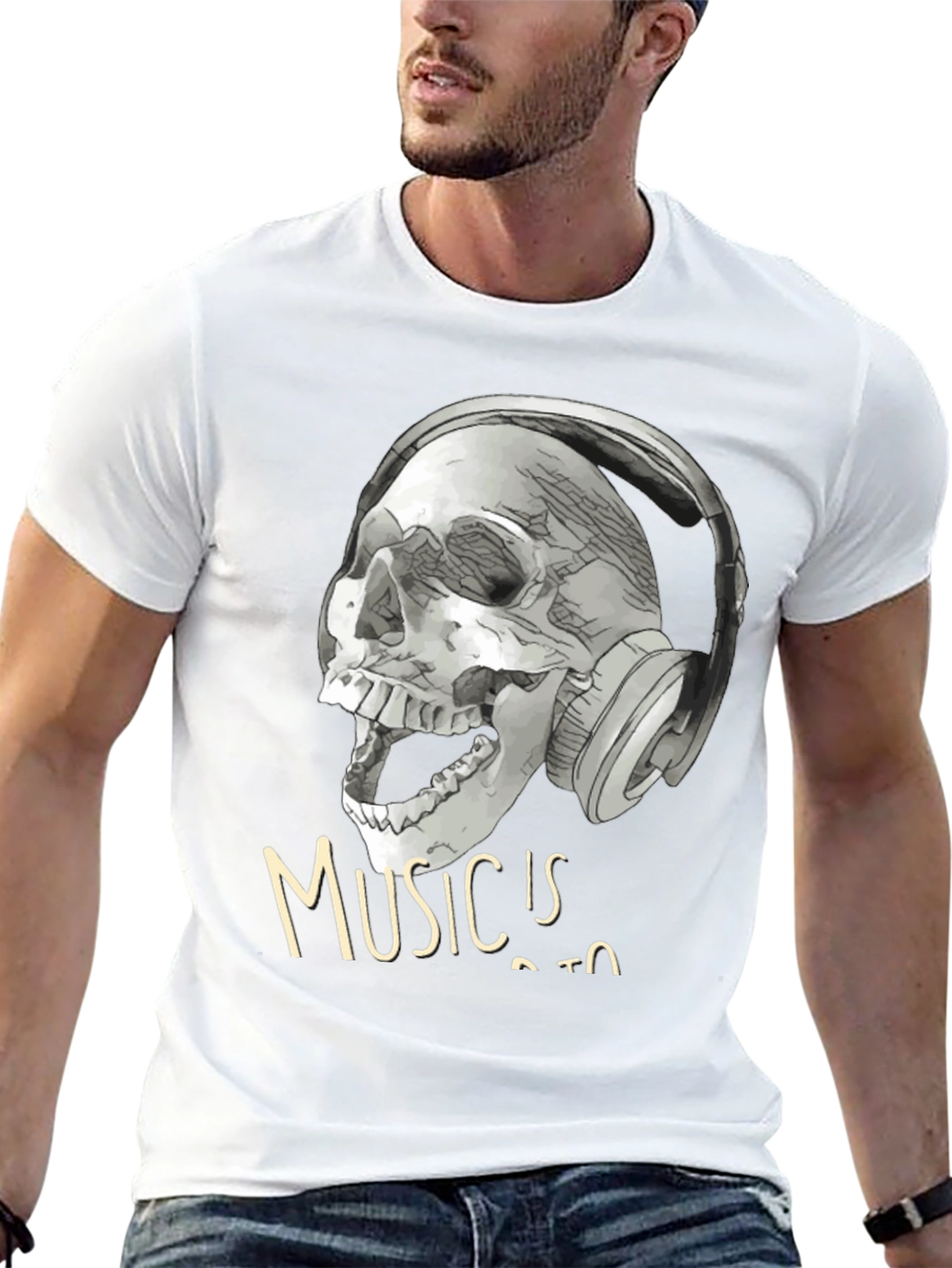Skull with Headphones T-Shirt - Music is Life Tee